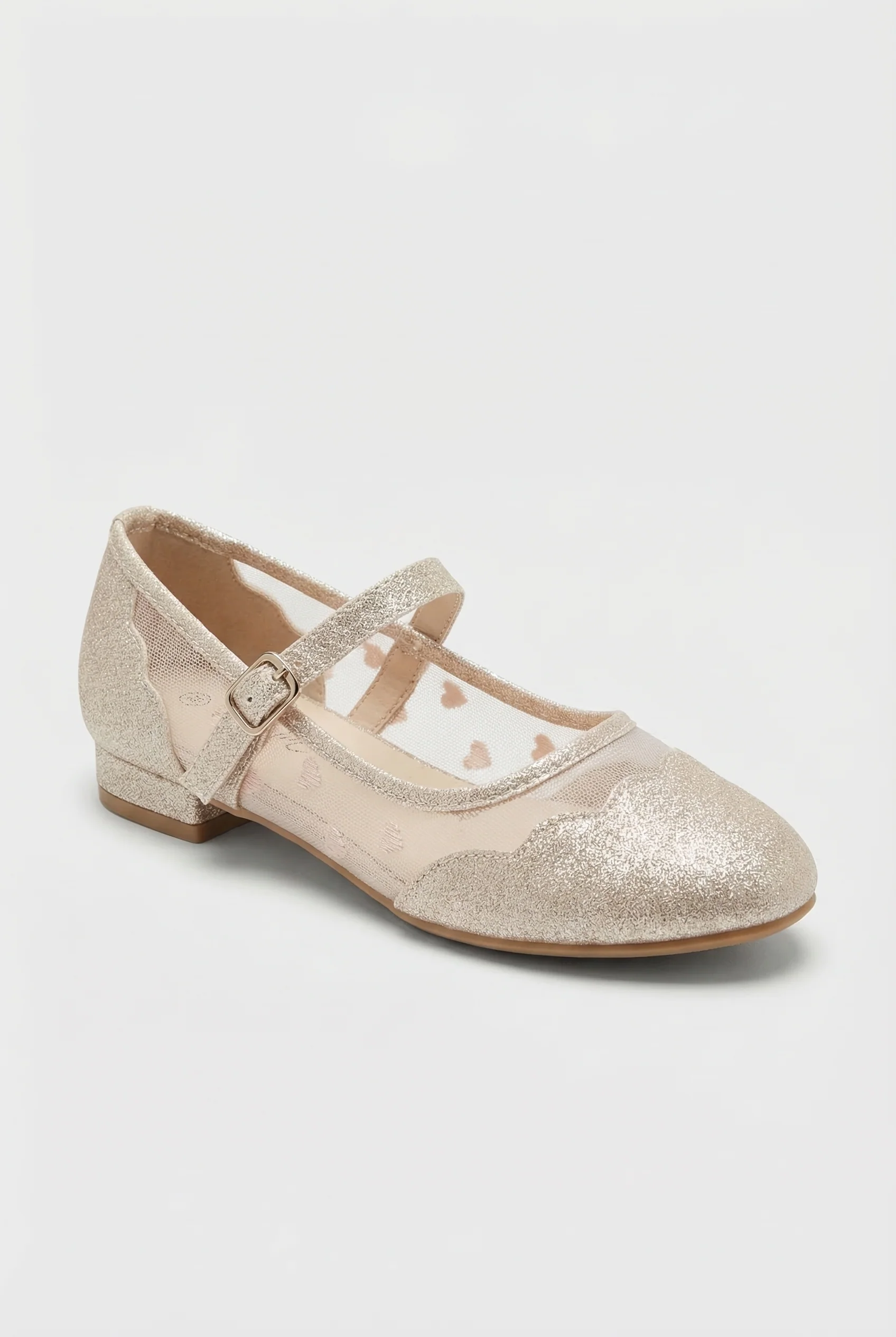 Girls Heart Mesh Mary Jane Flat Shoes - Julianna Pink