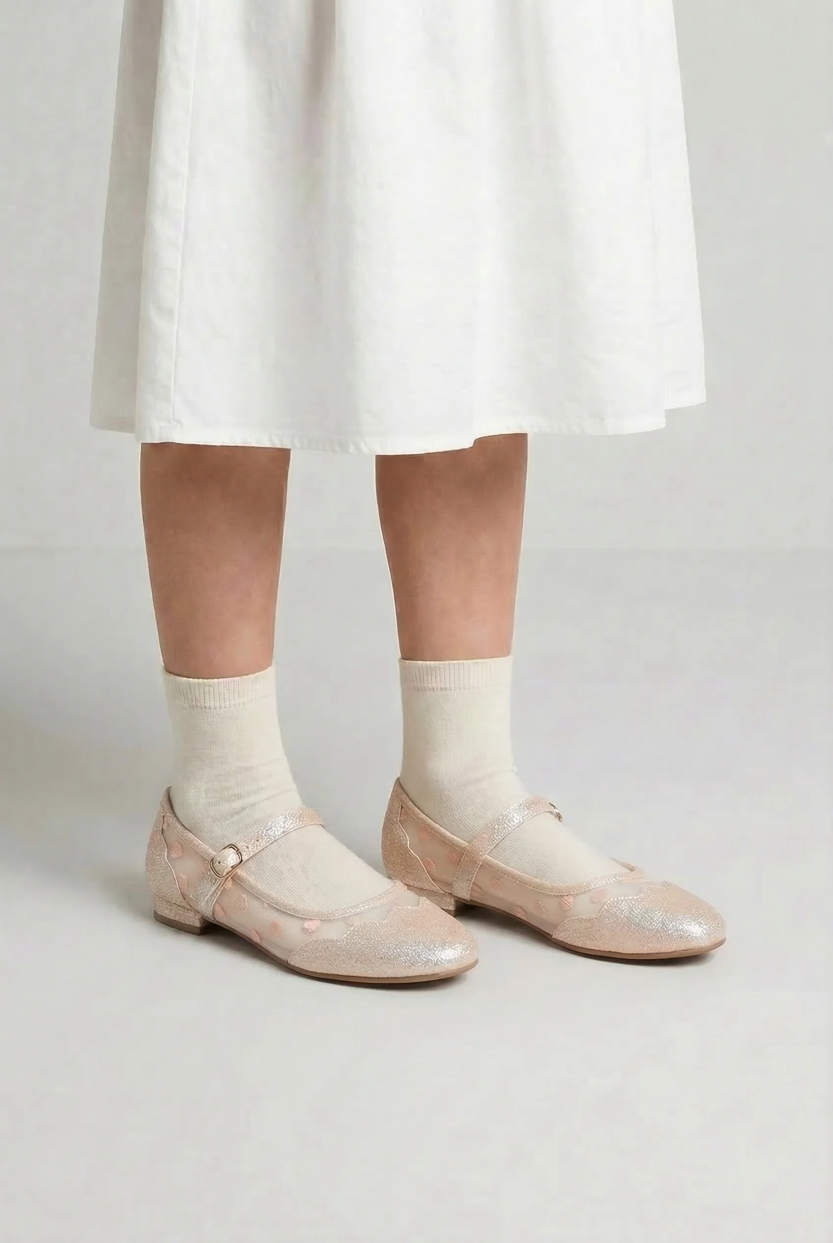 Girls Heart Mesh Mary Jane Flat Shoes - Julianna Pink - Image 5