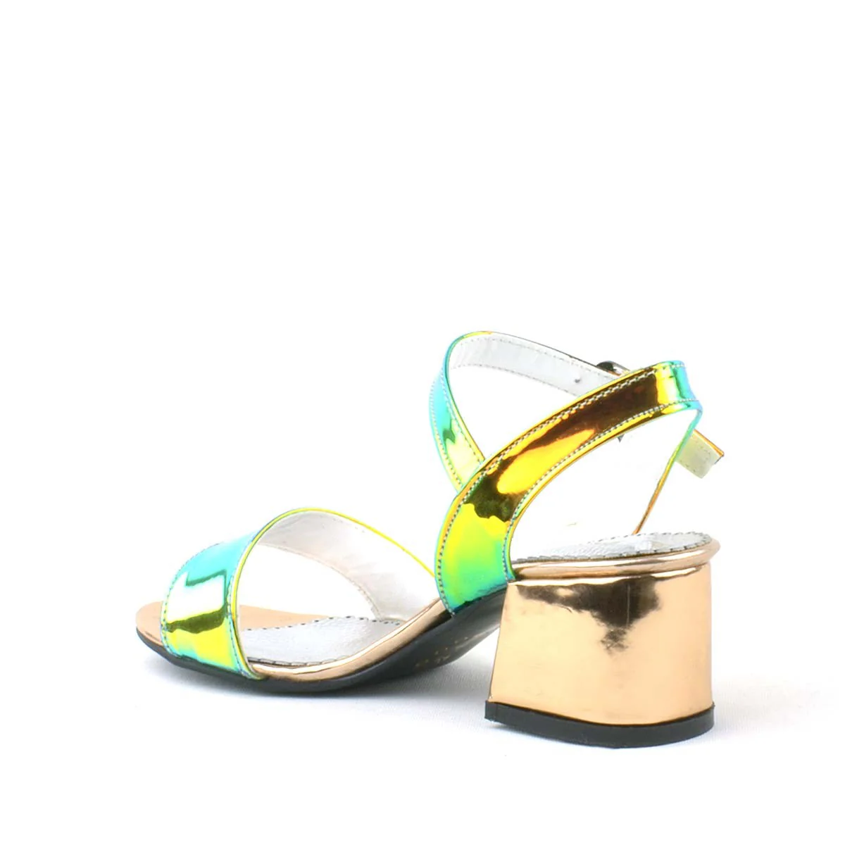 Girls Holographic Metallic Block Heel Sandals with Ankle Strap - Pony - Gold - Green - Image 5