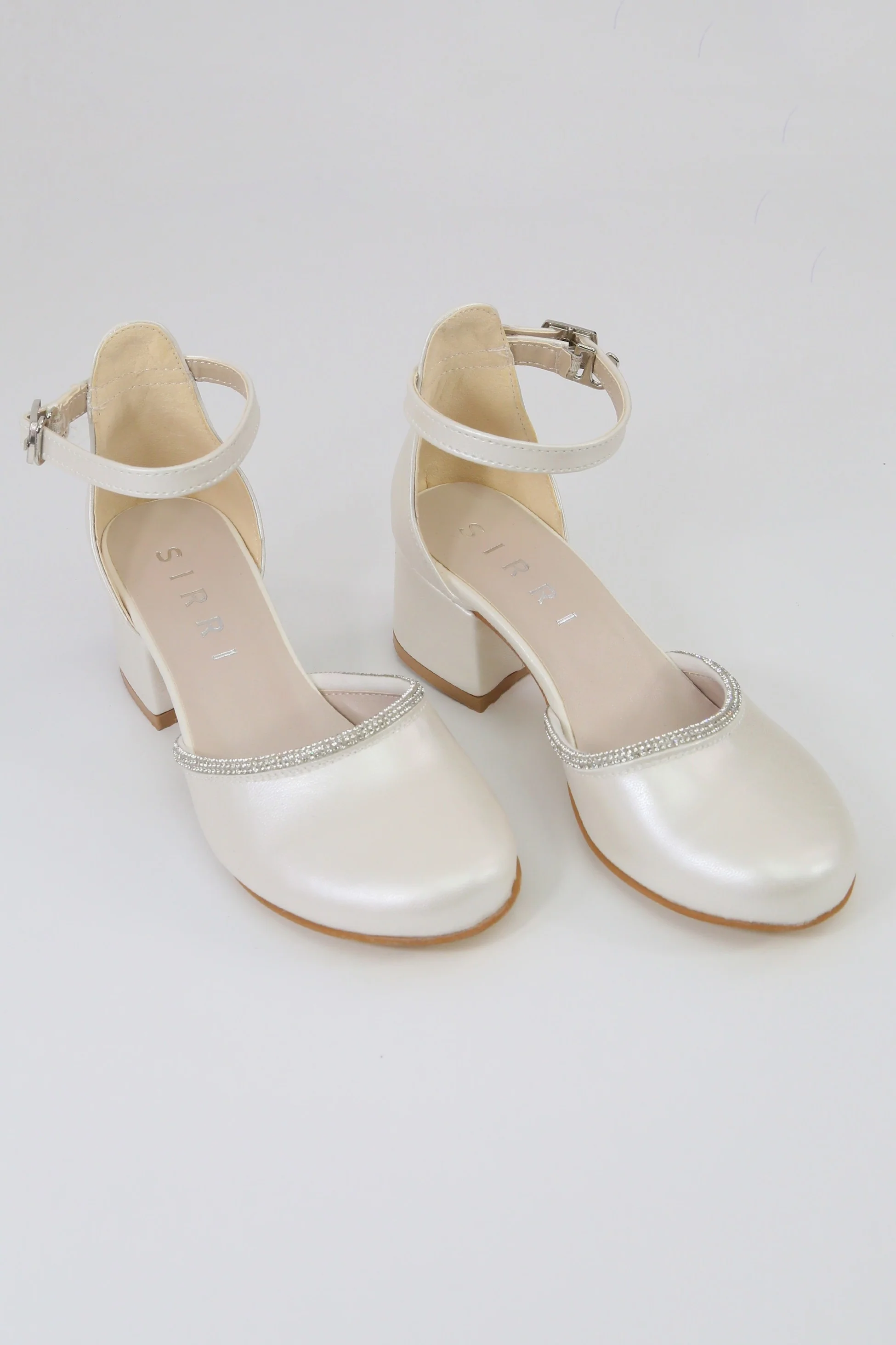 Girls' Ivory Block Heel Shoes With Rhinestone Trim – CHARM - Ivory - Image 2