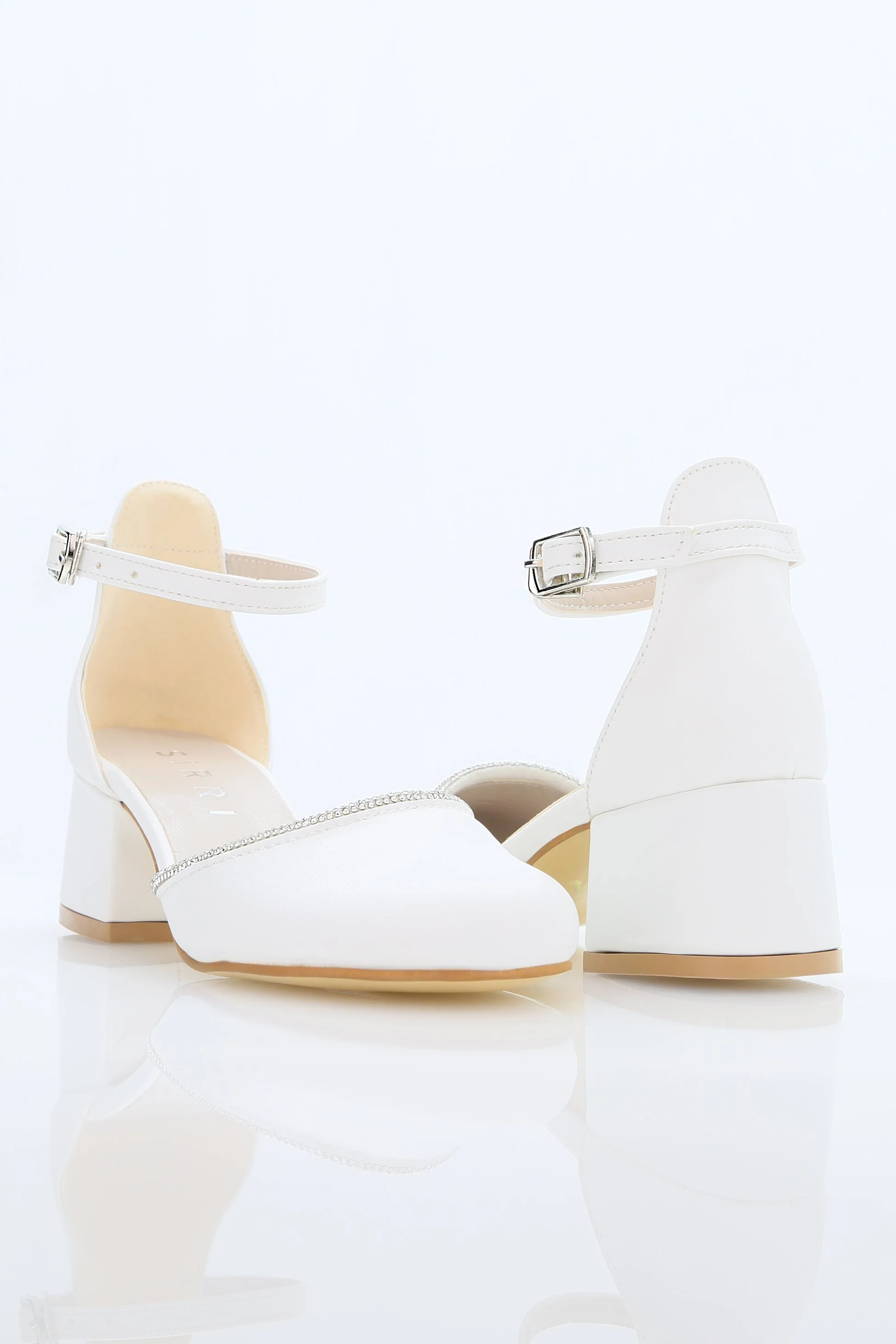 Girls' Ivory Block Heel Shoes With Rhinestone Trim – CHARM - White - Image 5