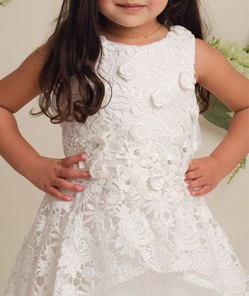 Girls Ivory Flower Lace Overlay Tulle Dress - RUBY - Ivory - Image 4