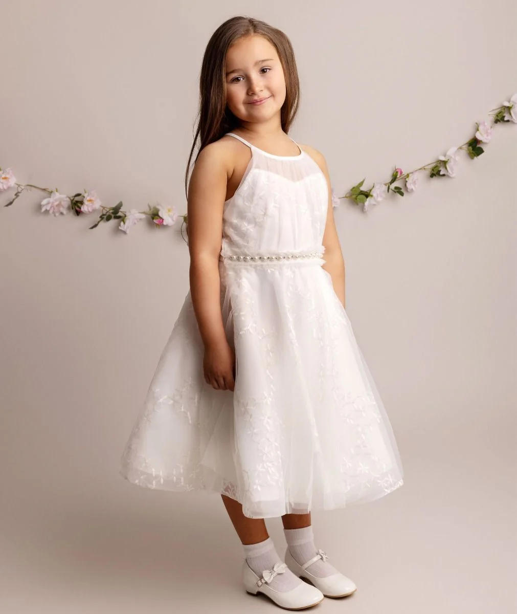 Girls' Ivory Halter Neckline Tulle Dress - GIA - Ivory - Image 6
