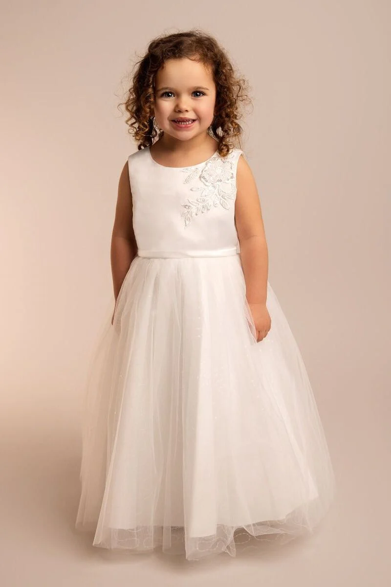 Girls’ Ivory Satin & Tulle Dress - Kelly