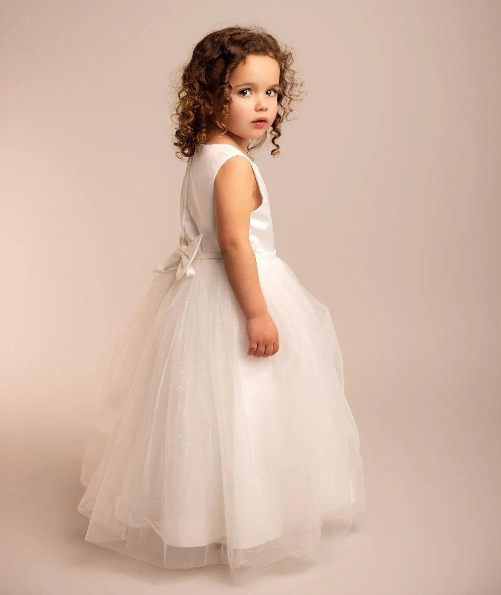 Girls’ Ivory Satin & Tulle Dress - Kelly - Image 2