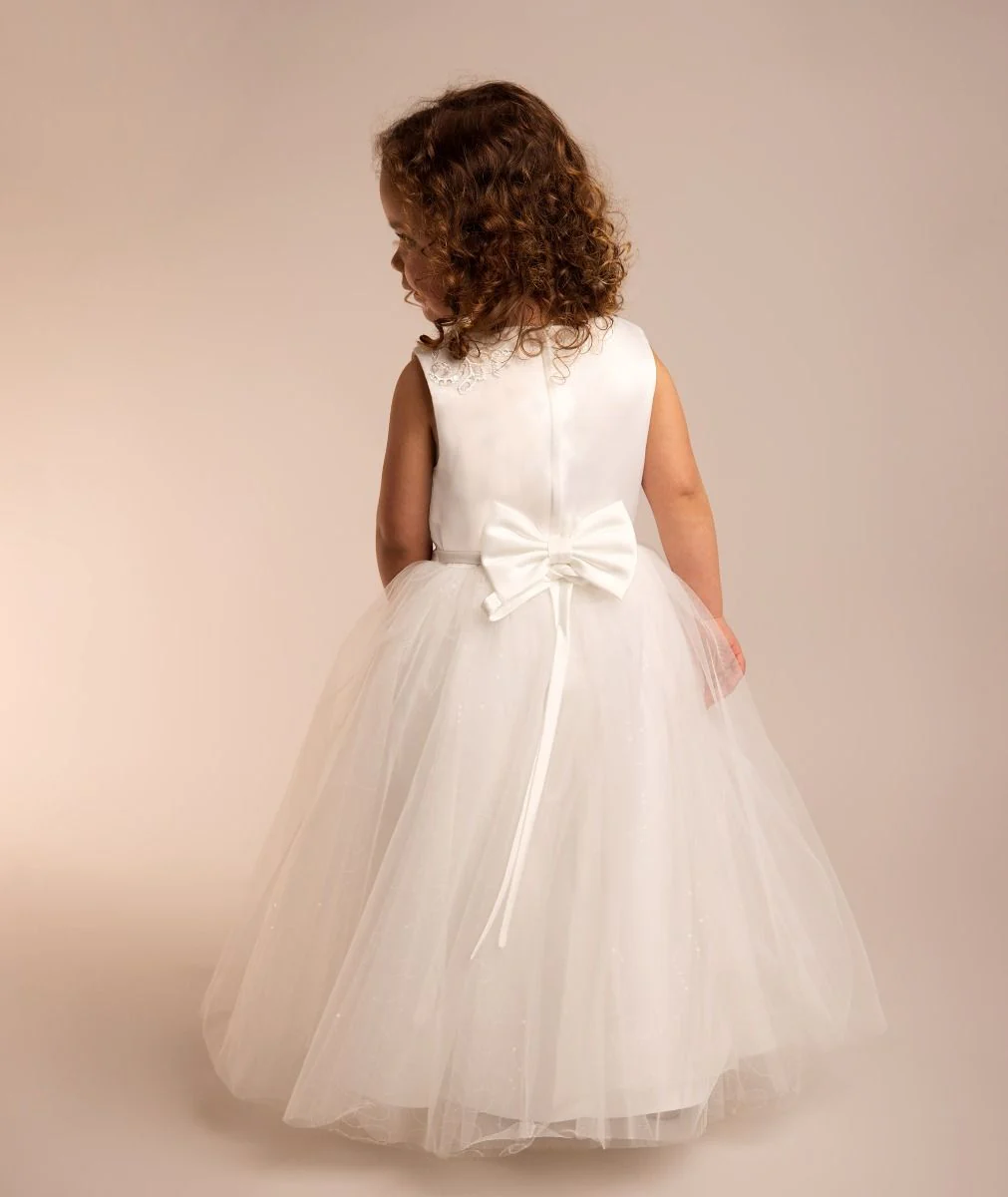Girls’ Ivory Satin & Tulle Dress - Kelly - Image 3