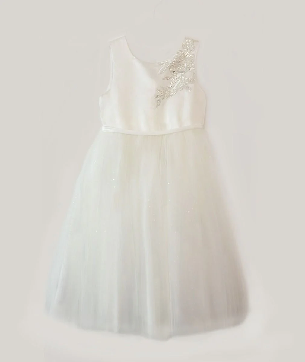 Girls’ Ivory Satin & Tulle Dress - Kelly - Image 4
