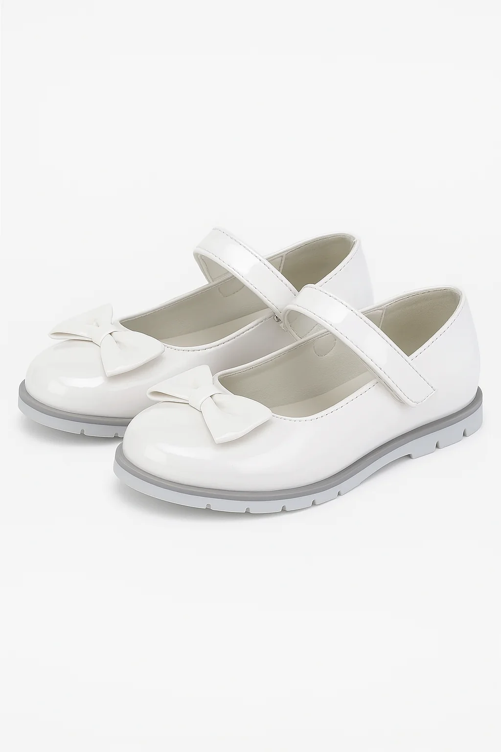 Girls Patent Flat Mary Jane Shoes - White - Image 3