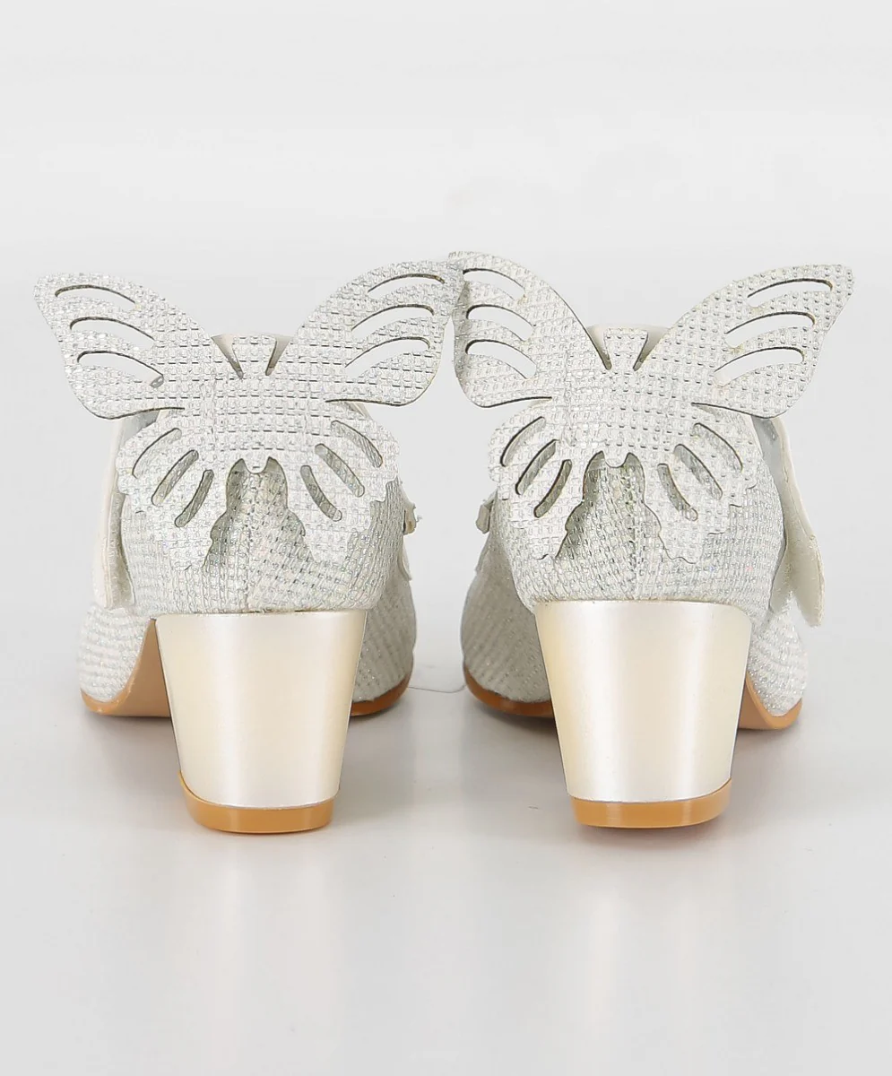 Girls Block Heel Sparkly Mary Jane Shoes - White - Image 4