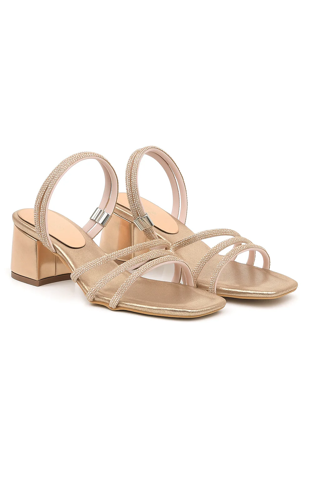 Girls Metallic Strappy Block Heel Sandals - Judy - Rose Gold - Image 2