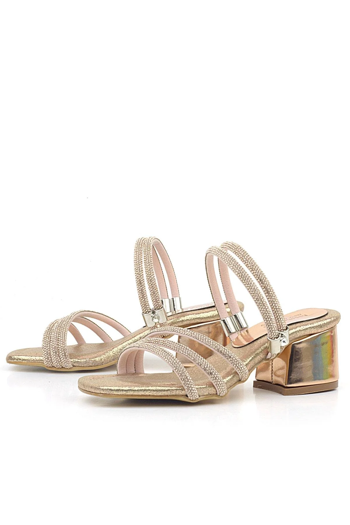 Girls Metallic Strappy Block Heel Sandals - Judy - Rose Gold - Image 4