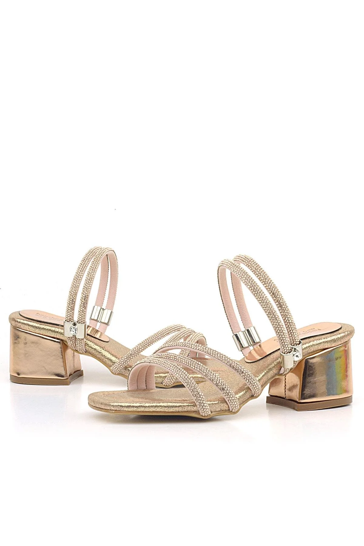 Girls Metallic Strappy Block Heel Sandals - Judy - Rose Gold - Image 5