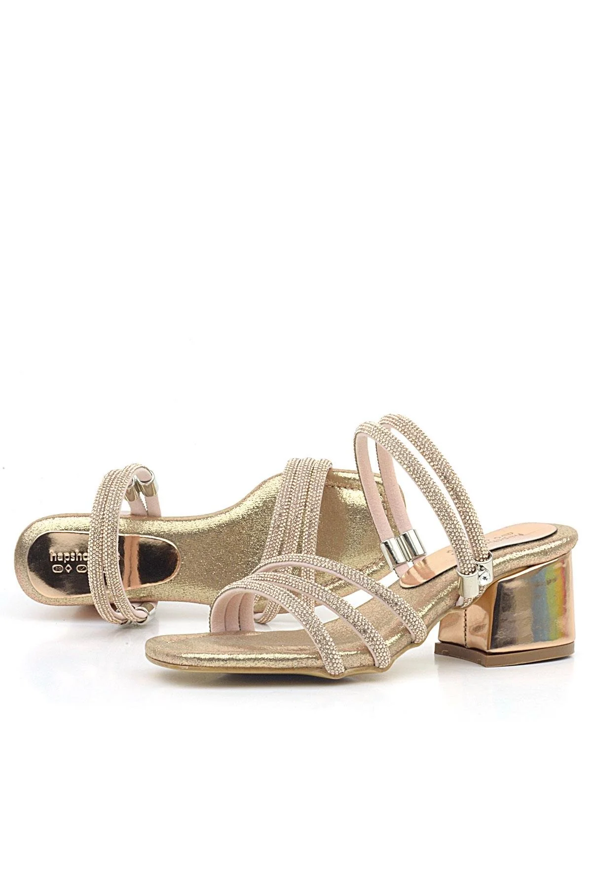 Girls Metallic Strappy Block Heel Sandals - Judy - Rose Gold - Image 6