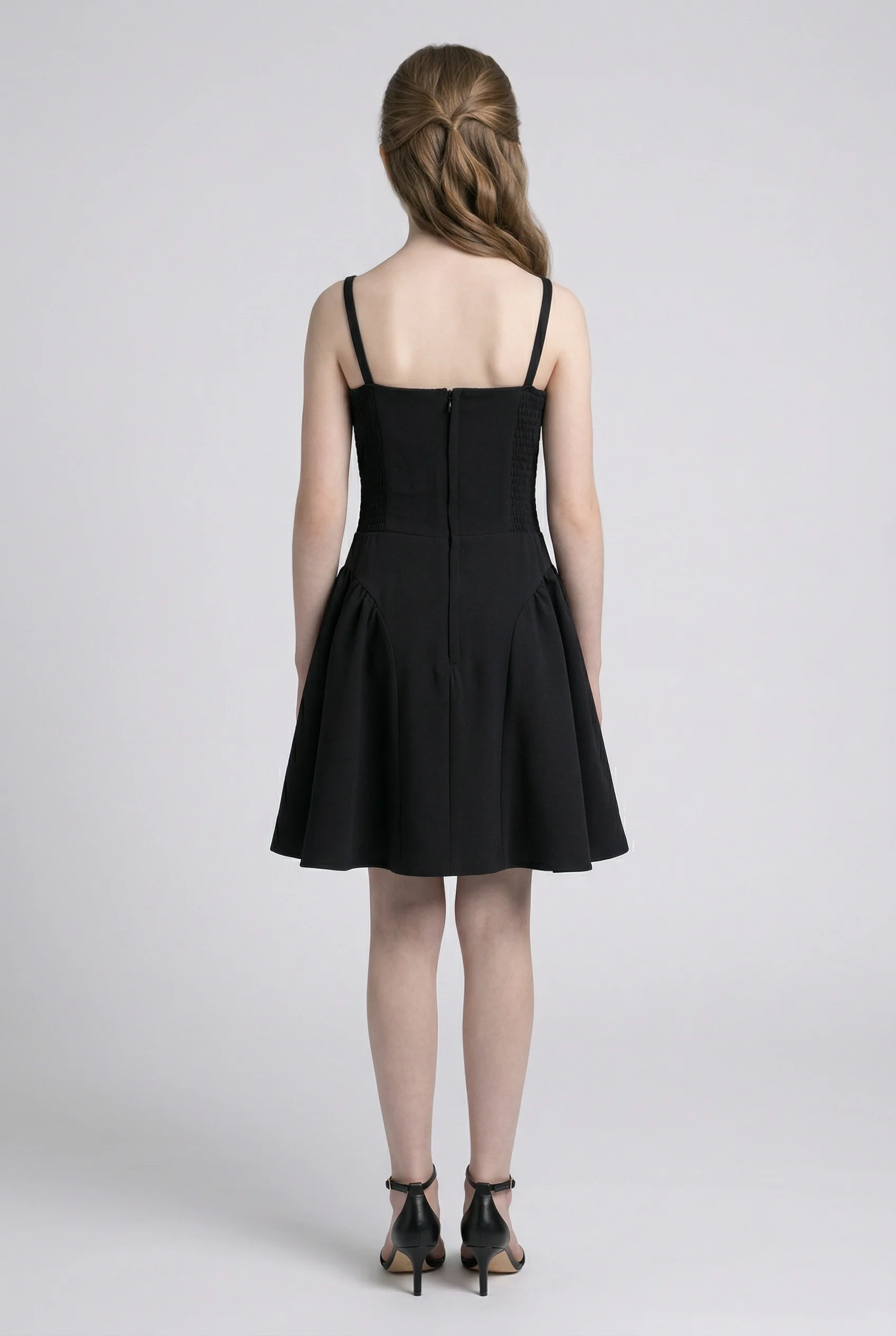 Girls Party Dress with Crystal Hip Detail & Bow - Black - Image 4