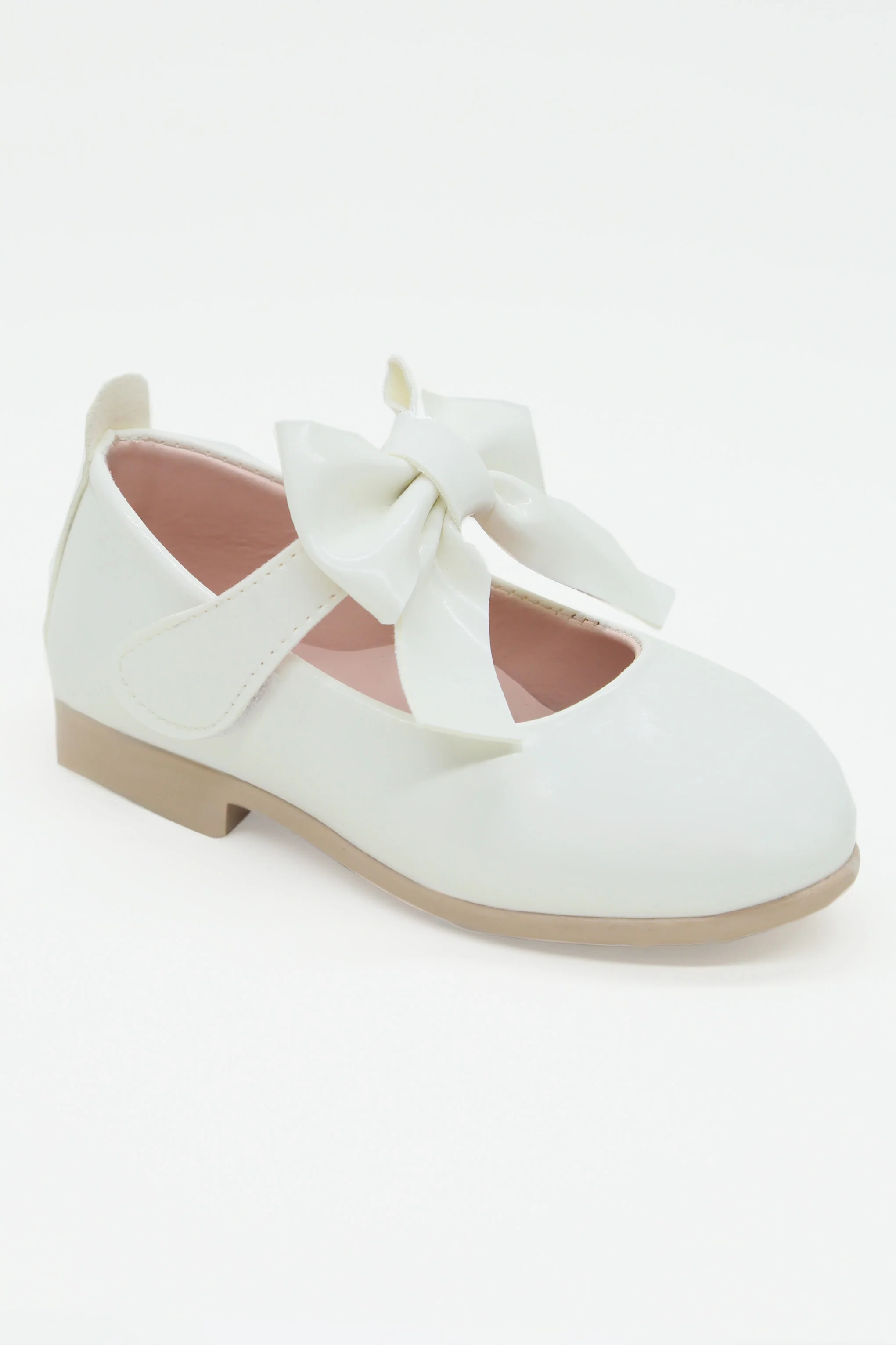 Girls Patent Bow Velcro Flat Mary Jane Shoes - AMIRA - White - Image 2