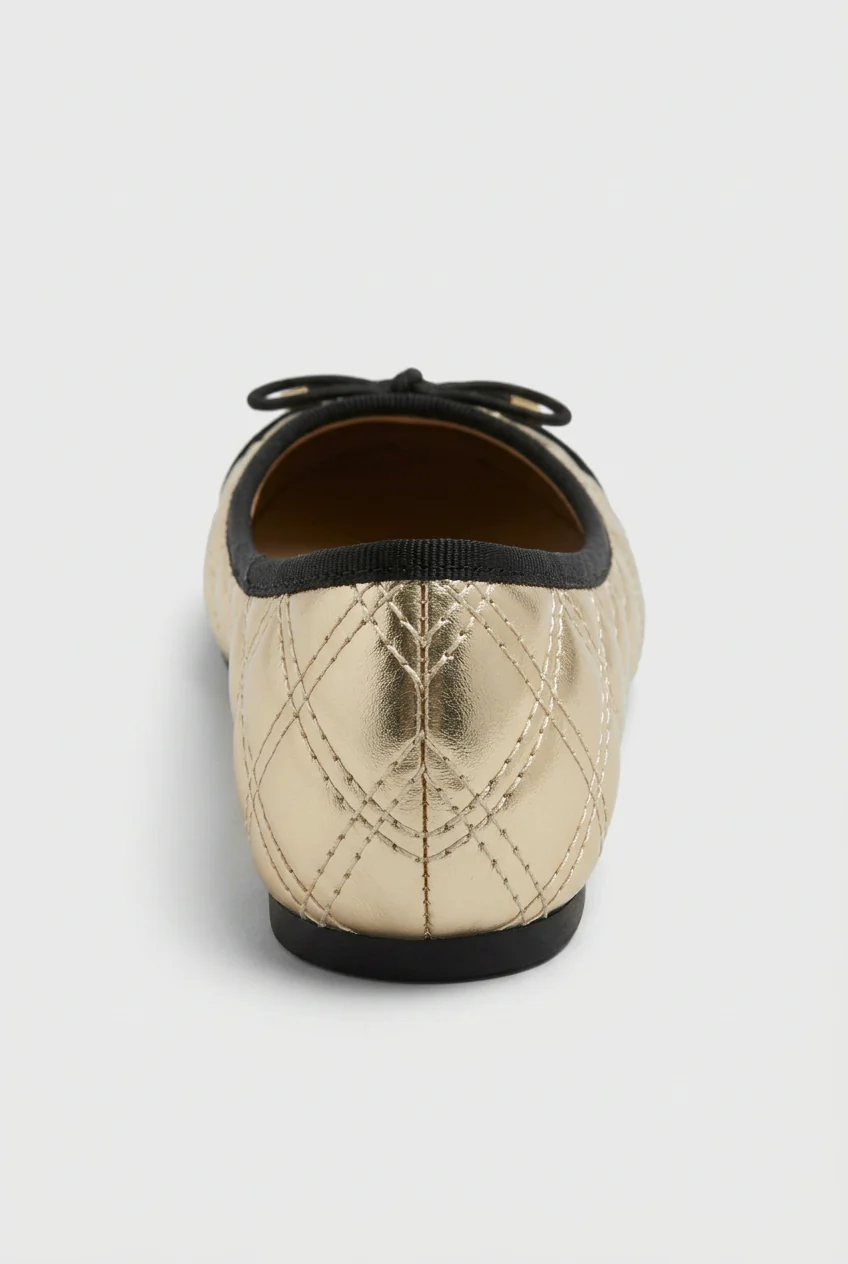 Girls Patent Cap Toe Quilted Ballet Flats - Black - Gold - Image 3