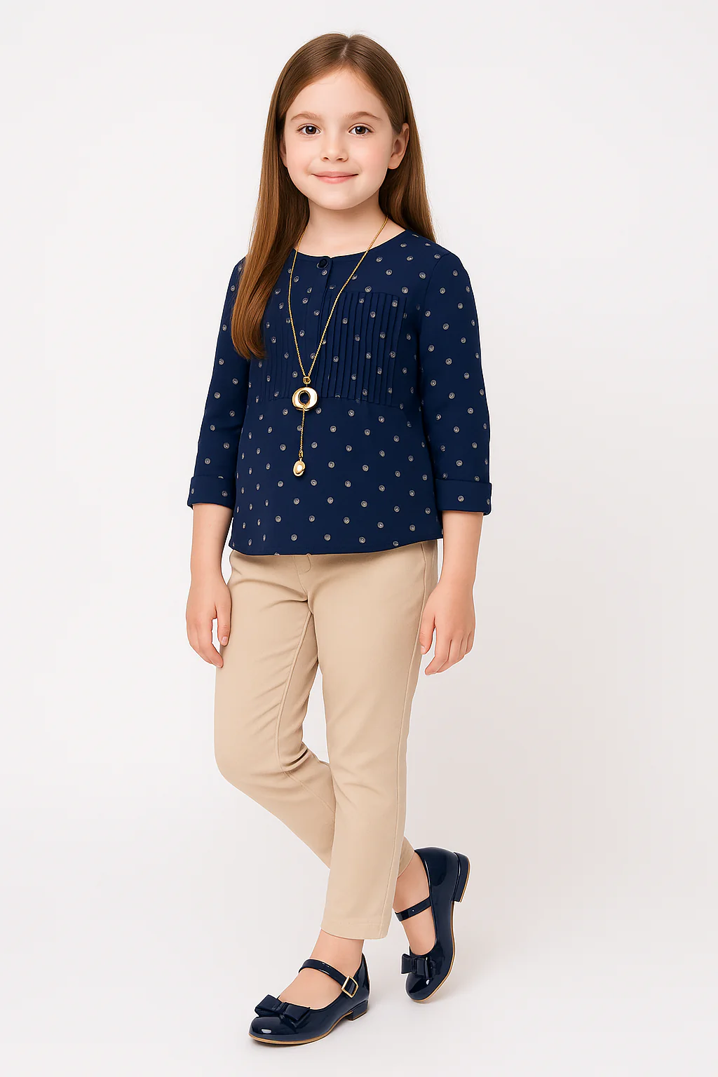 Girls Patent Mary Jane Shoes with Bow – LIYA - Navy Blue - Image 5