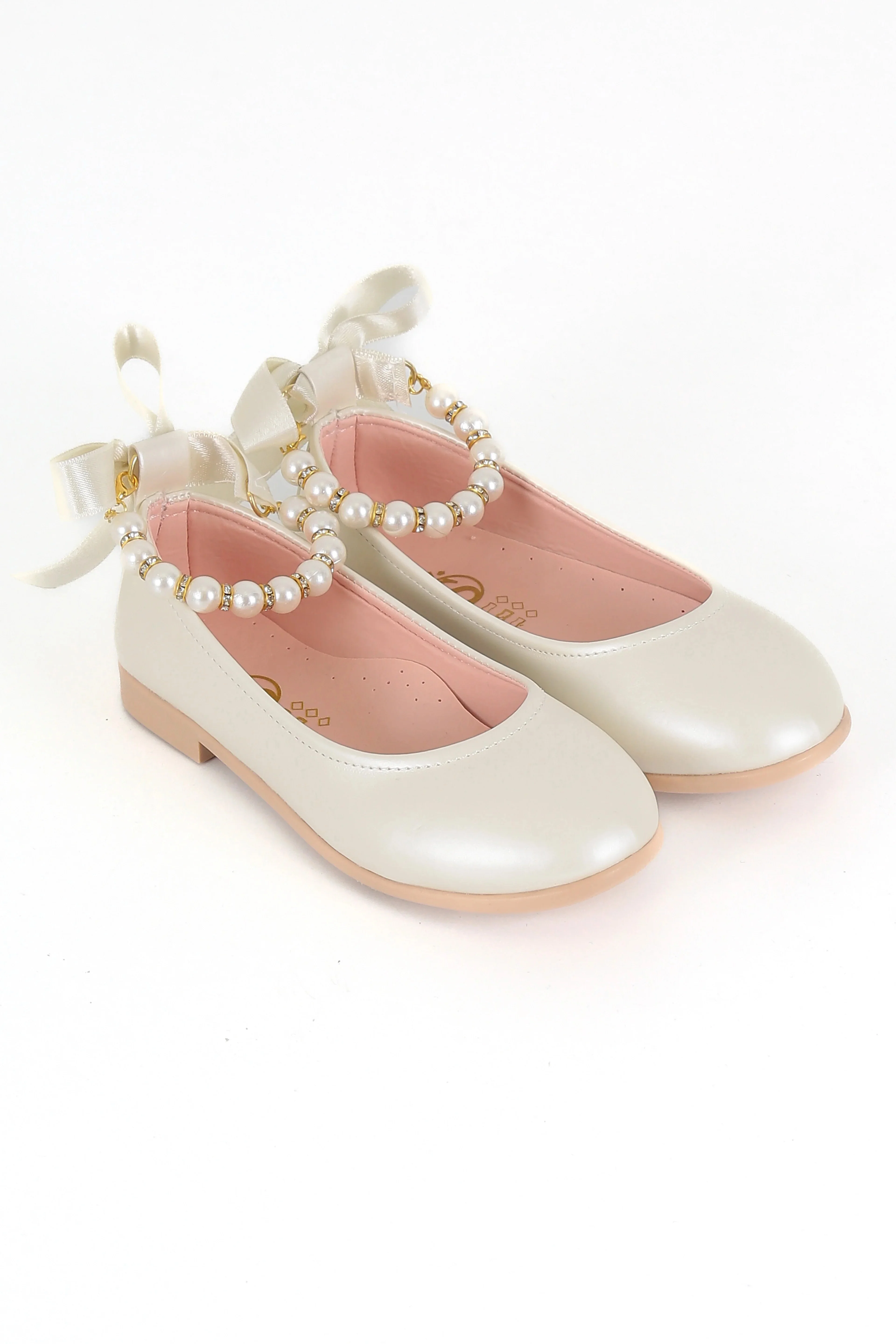 Girls Pearls & Ribbon Slip on Patent Mary Jane Shoes - TEAN - Ivory - Image 2