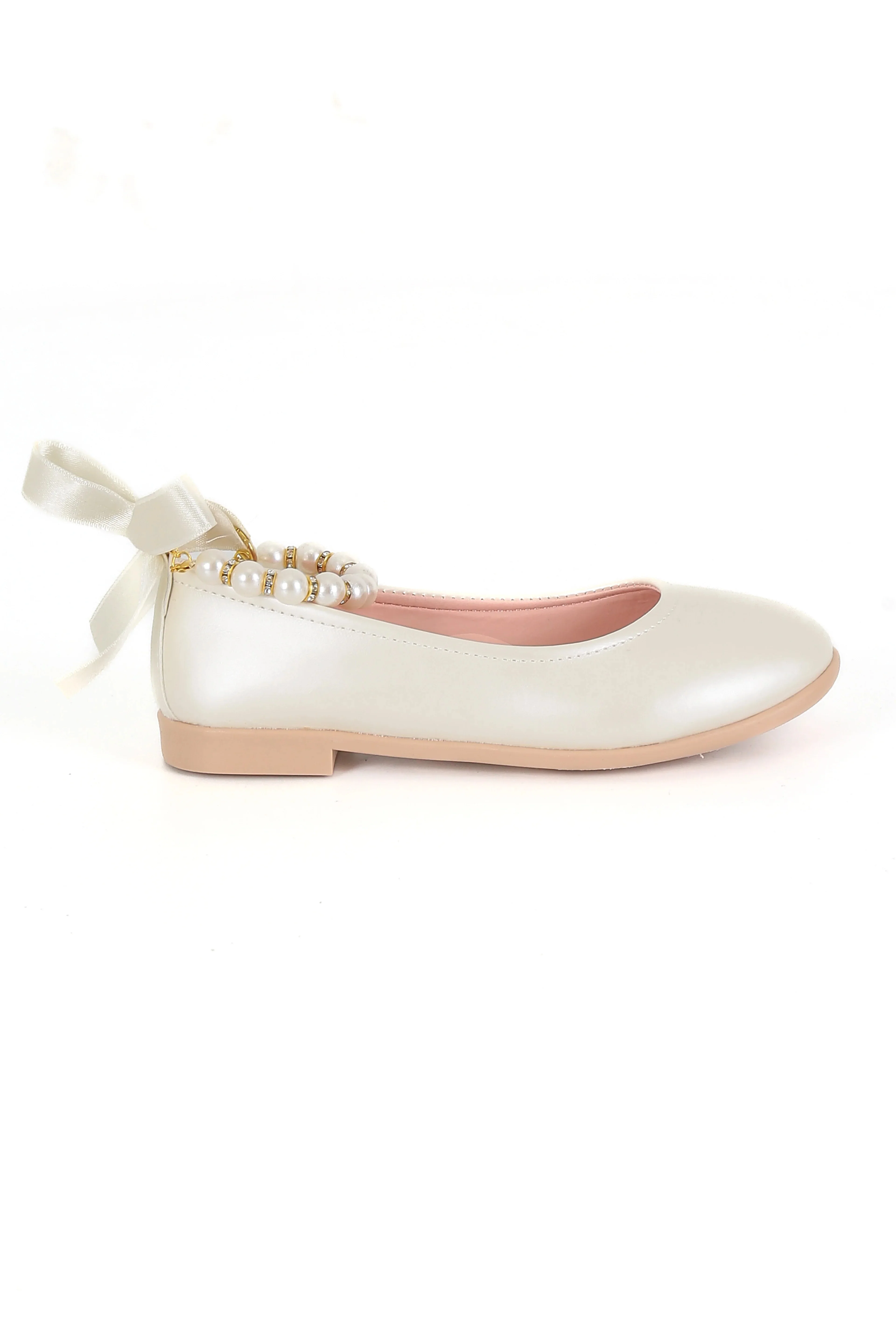 Girls Pearls & Ribbon Slip on Patent Mary Jane Shoes - TEAN - Ivory - Image 4