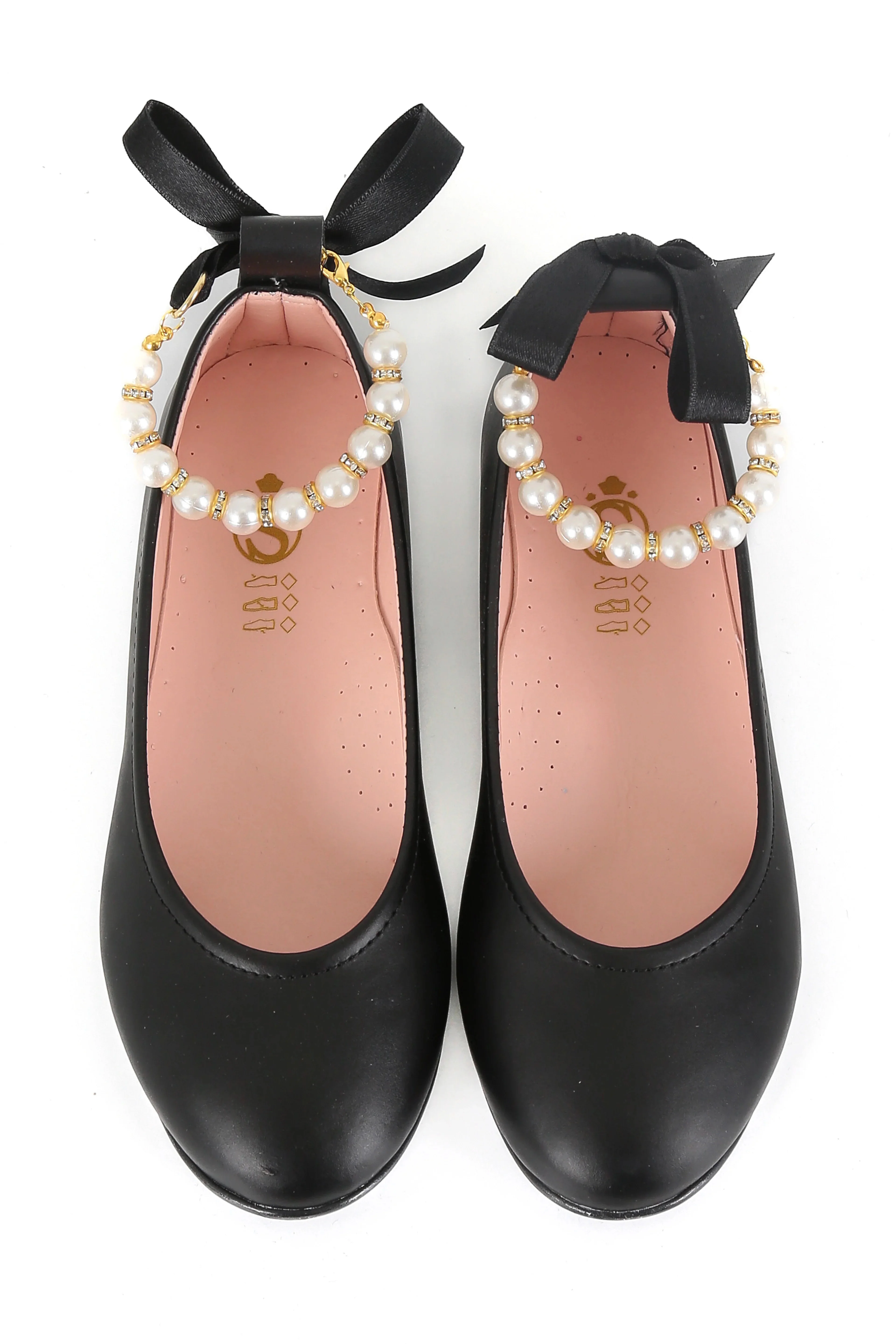 Girls Pearls & Ribbon Slip on Patent Mary Jane Shoes - TEAN - Mat Black - Image 2
