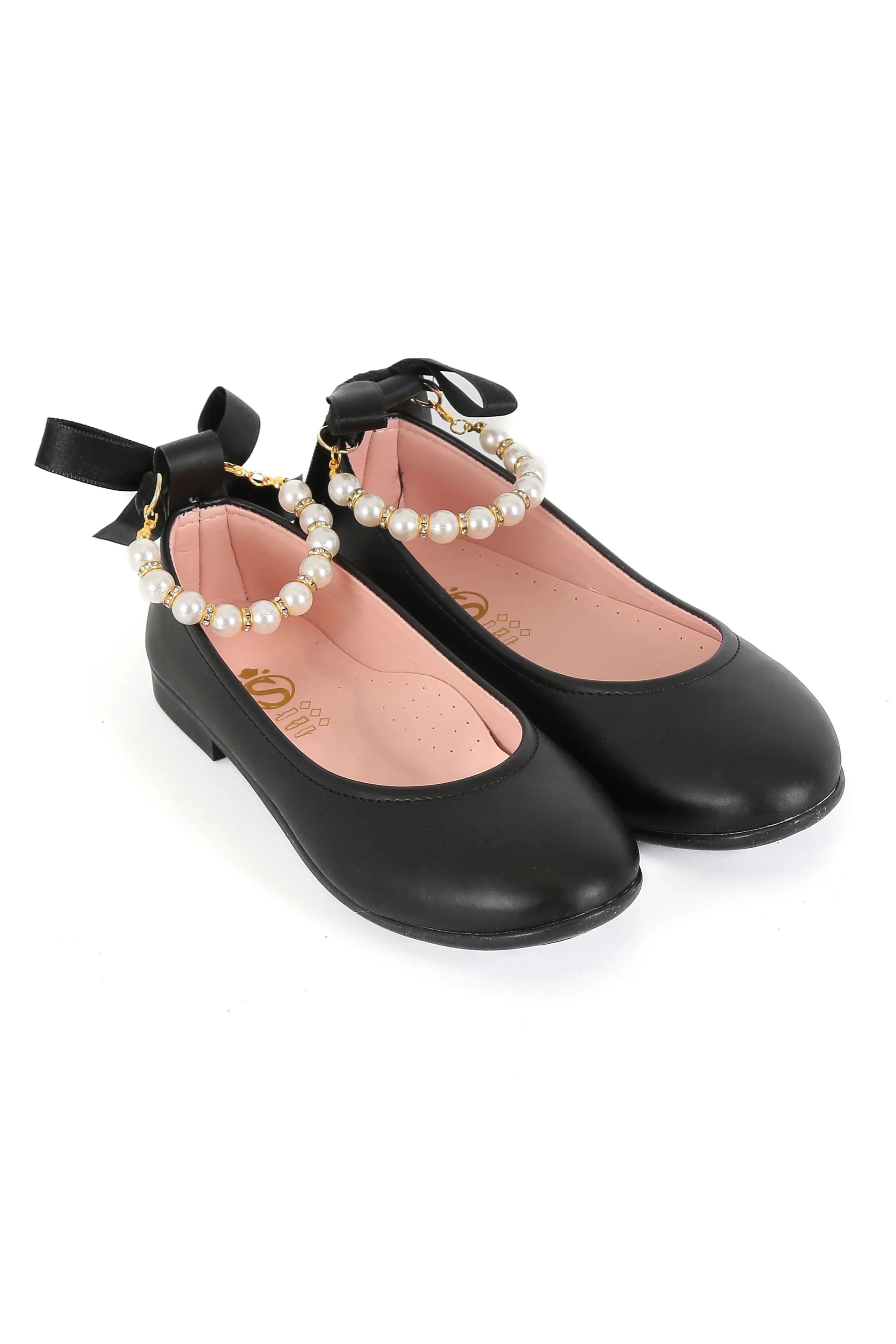 Girls Pearls & Ribbon Slip on Patent Mary Jane Shoes - TEAN - Mat Black - Image 3