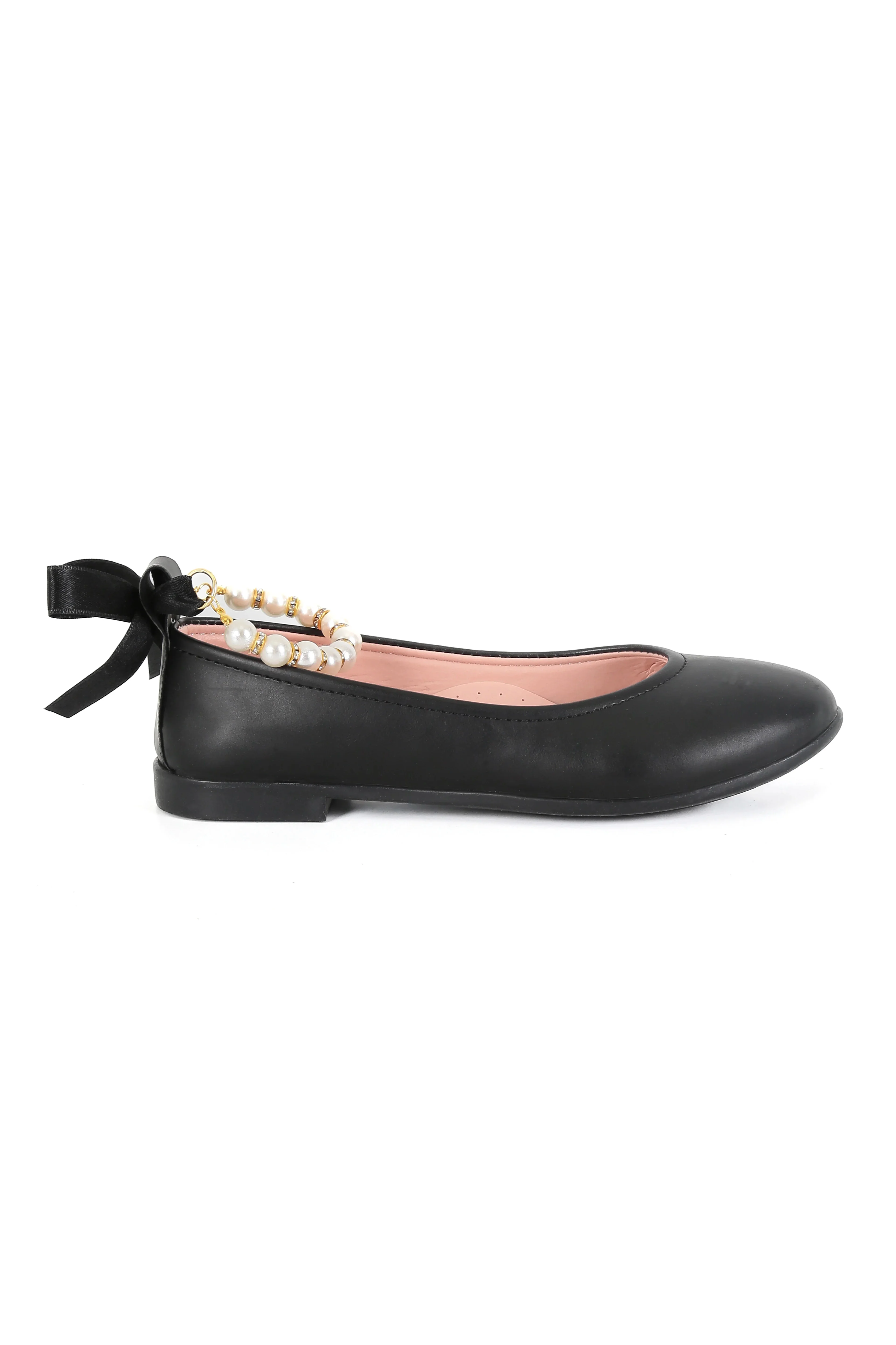 Girls Pearls & Ribbon Slip on Patent Mary Jane Shoes - TEAN - Mat Black - Image 4