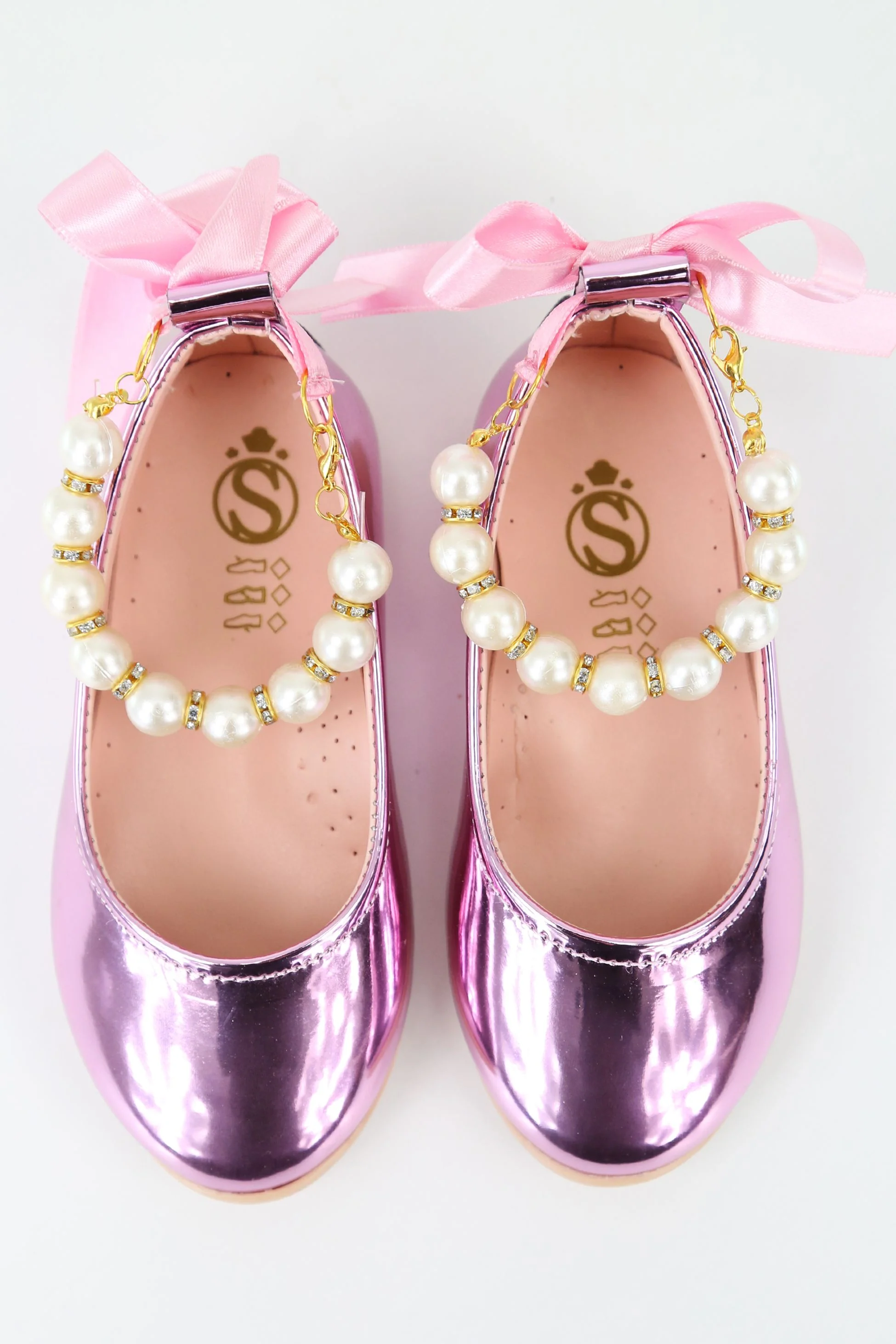 Girls Pearls & Ribbon Slip on Patent Mary Jane Shoes - TEAN - Pink - Image 2