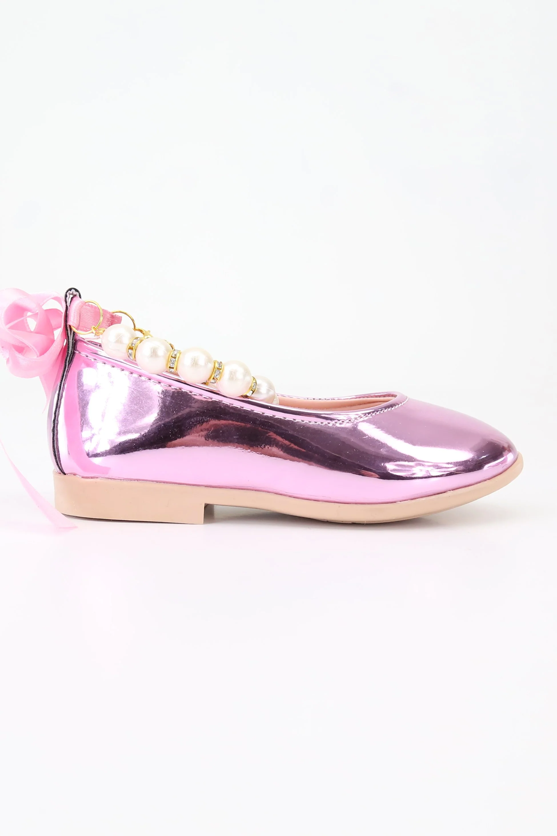 Girls Pearls & Ribbon Slip on Patent Mary Jane Shoes - TEAN - Pink - Image 3