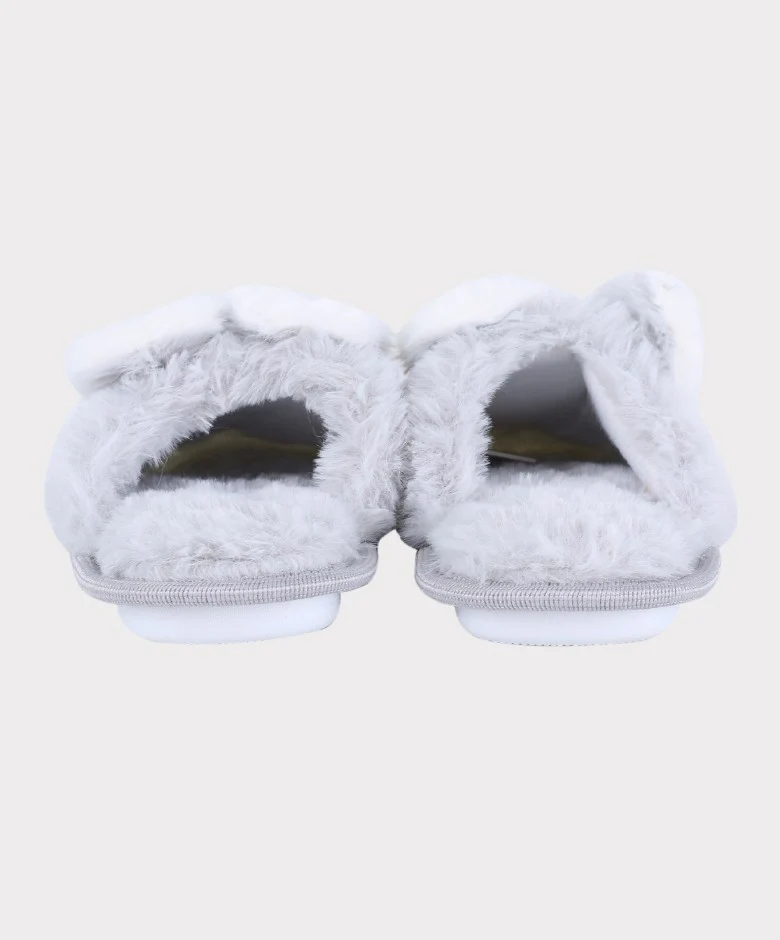 Girls Plush Bunny Fur Slippers - Grey - Image 4