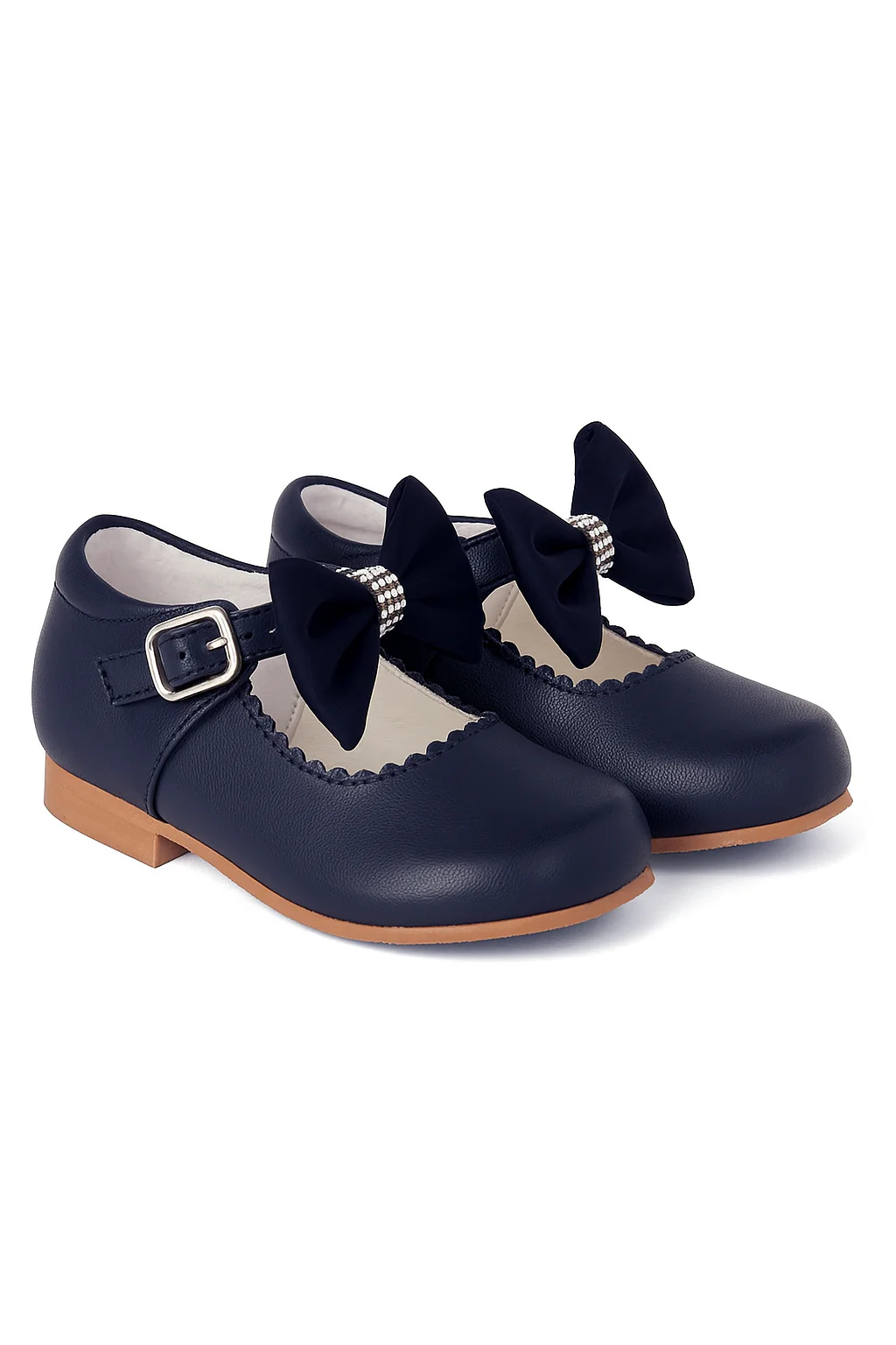 Girls Rhinestone Mary Jane Shoes with Bow – ZURI - Navy Blue - Image 3