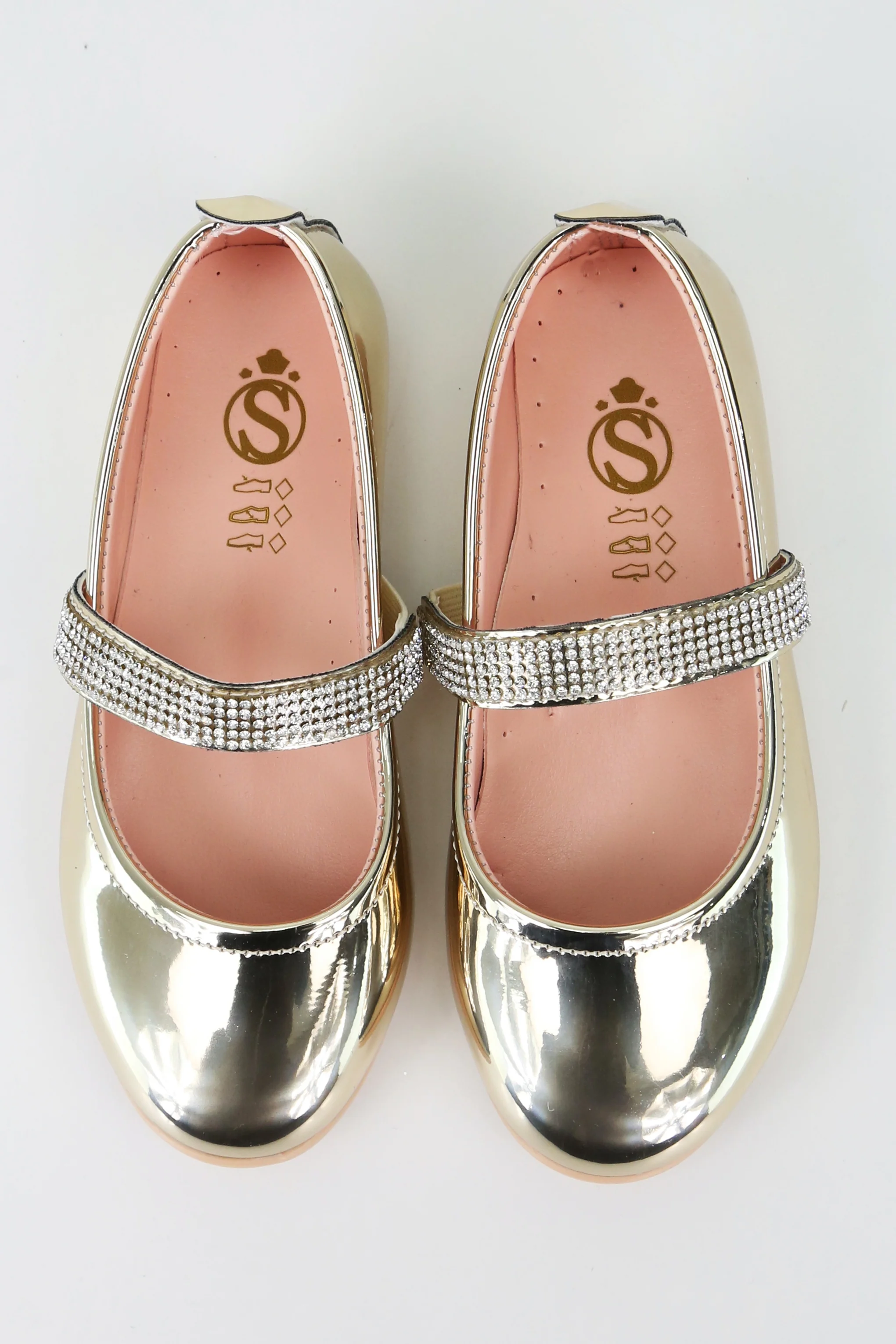 Girls Rhinestone Patent Mary Jane Shoes - ARWEN - Gold - Image 3
