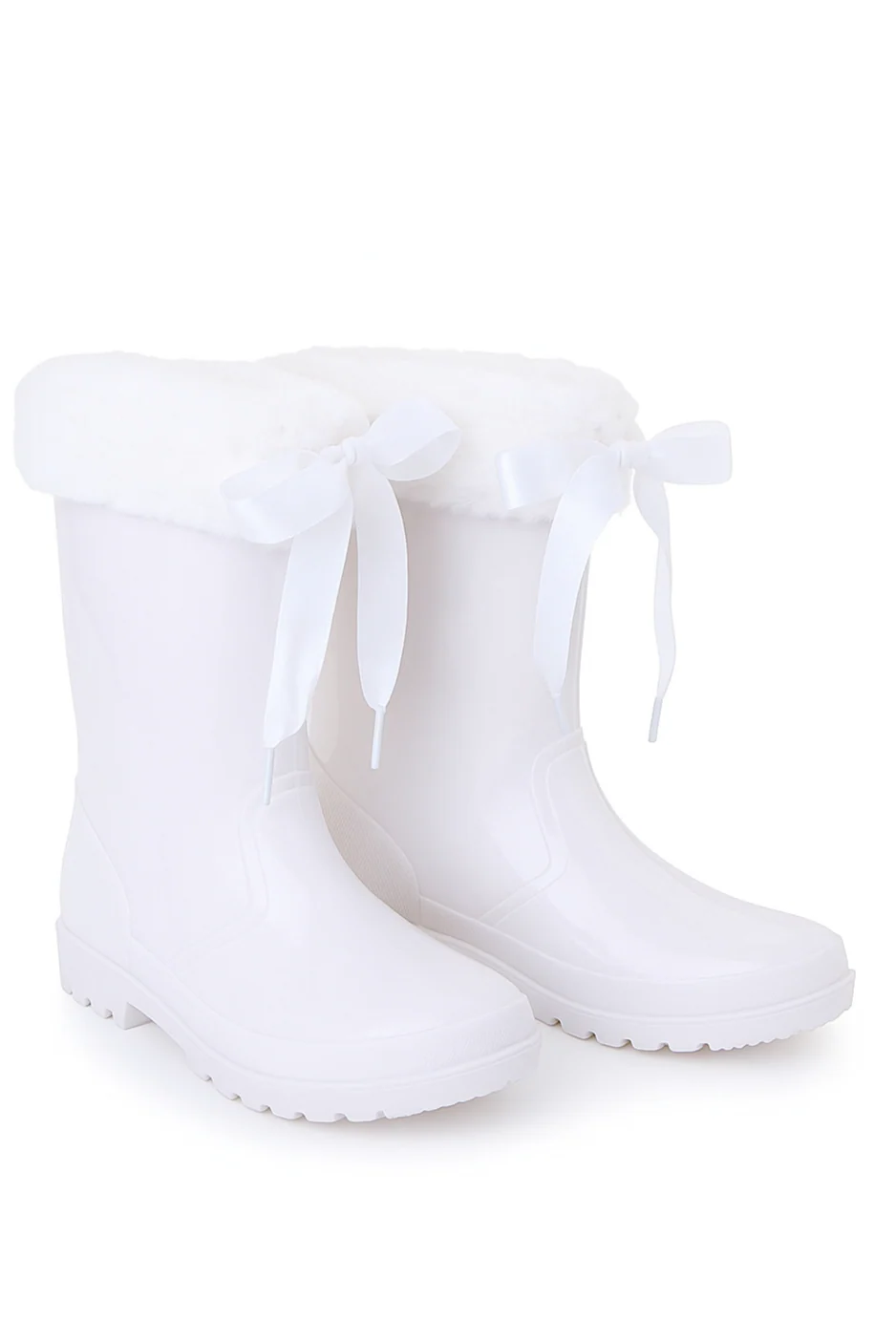 Girls' Ribbon Wellington Boots with Faux Fur, Waterproof Wellies – VIVIAN - White - Image 3