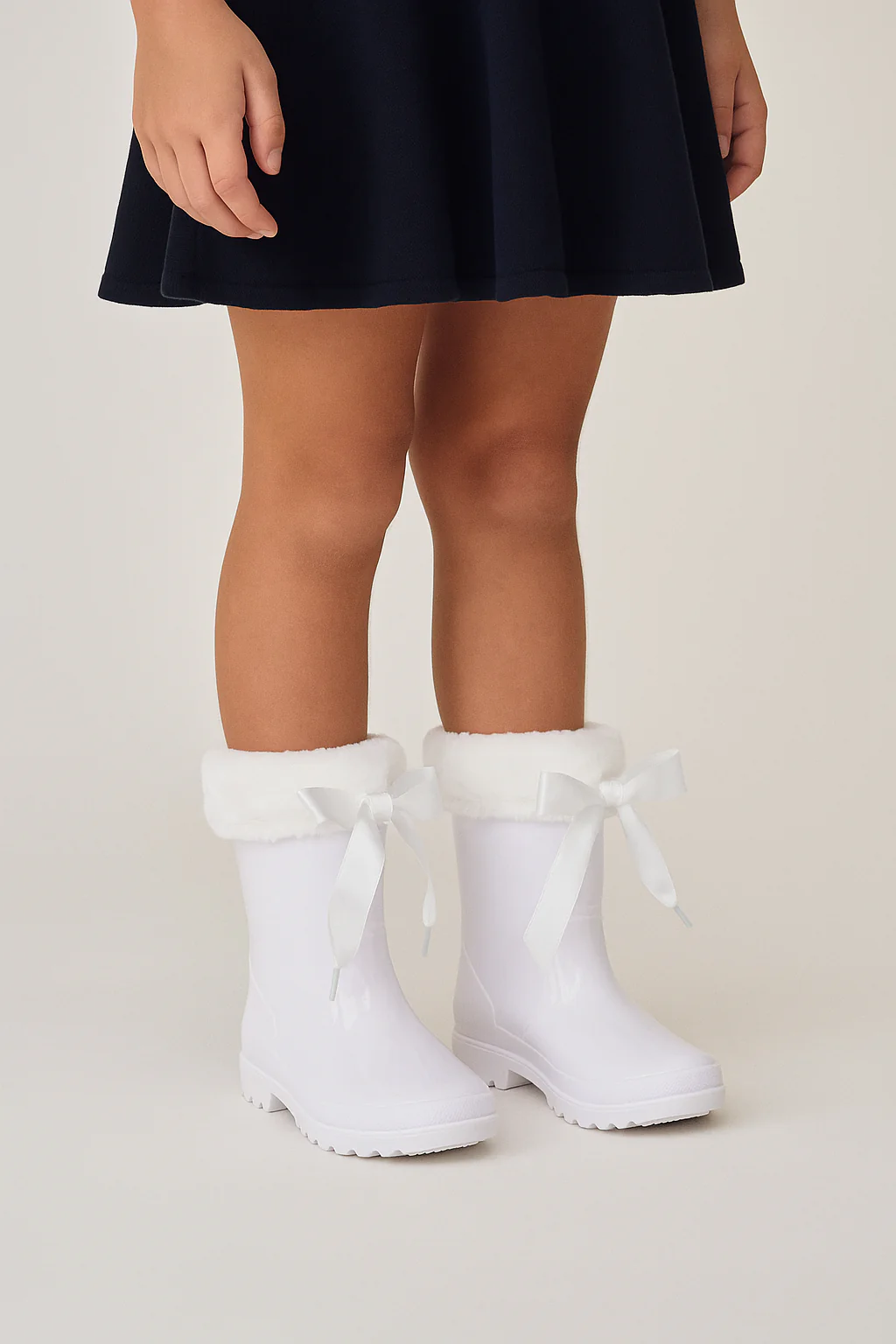 Girls' Ribbon Wellington Boots with Faux Fur, Waterproof Wellies – VIVIAN - White - Image 4