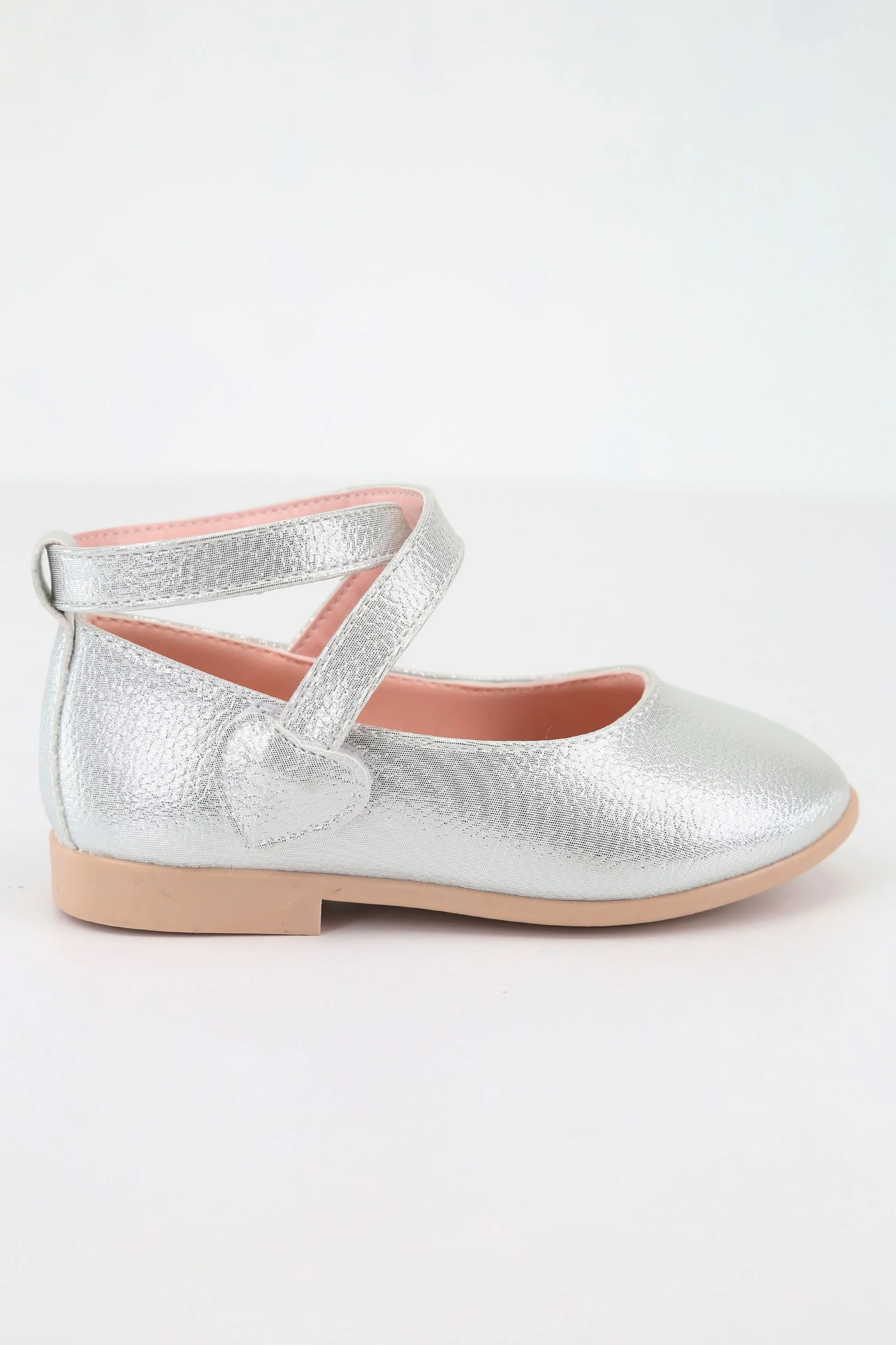 Girls' Shiny Mary Jane Flat Shoes with Criss Cross Strap - Silver - Image 5