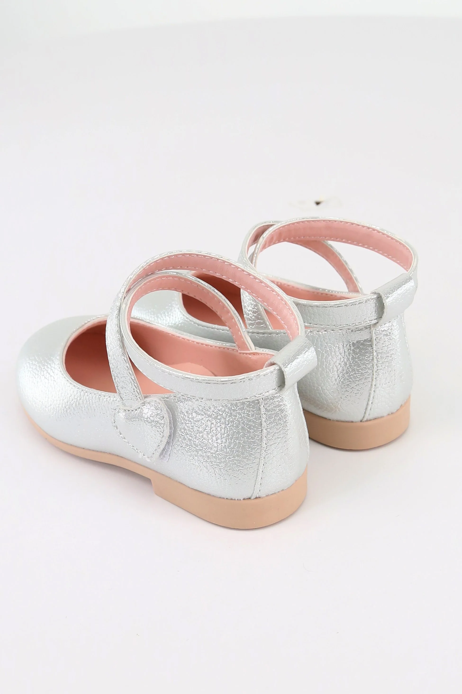 Girls' Shiny Mary Jane Flat Shoes with Criss Cross Strap - Silver - Image 6