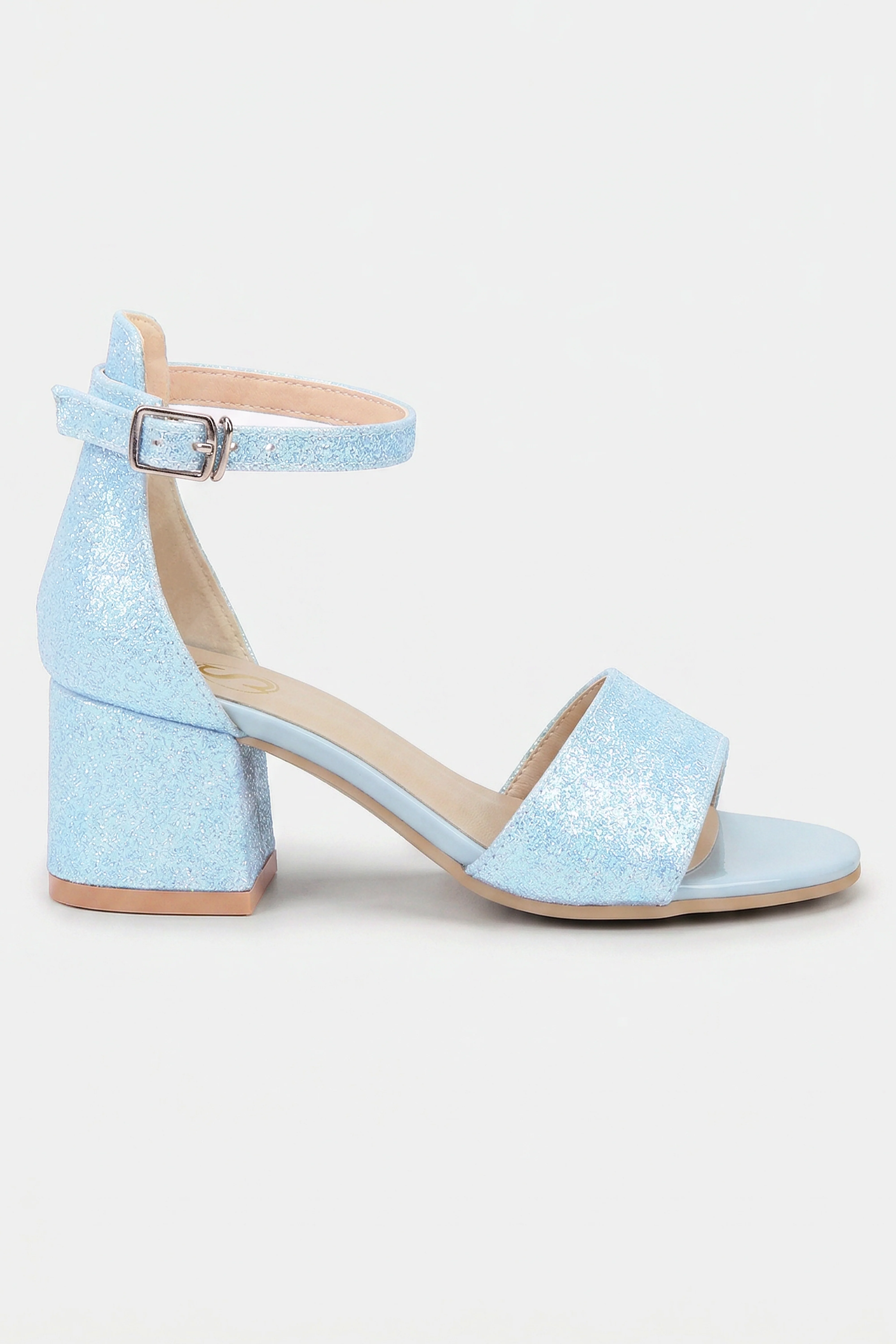 Girls Ankle-Strap Block Heel Sandals - SPARKLE - Blue - Image 3