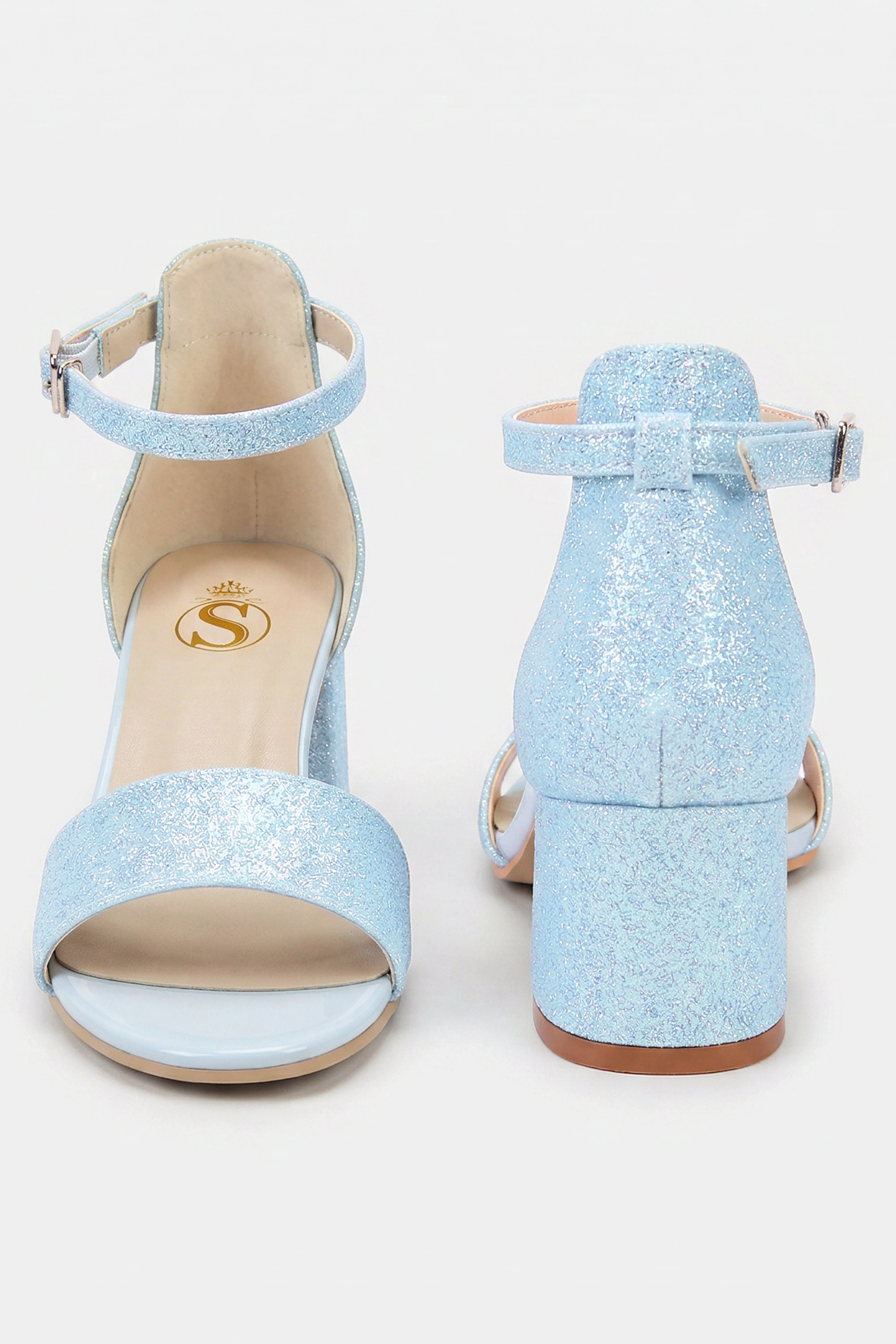 Girls Ankle-Strap Block Heel Sandals - SPARKLE - Blue - Image 4