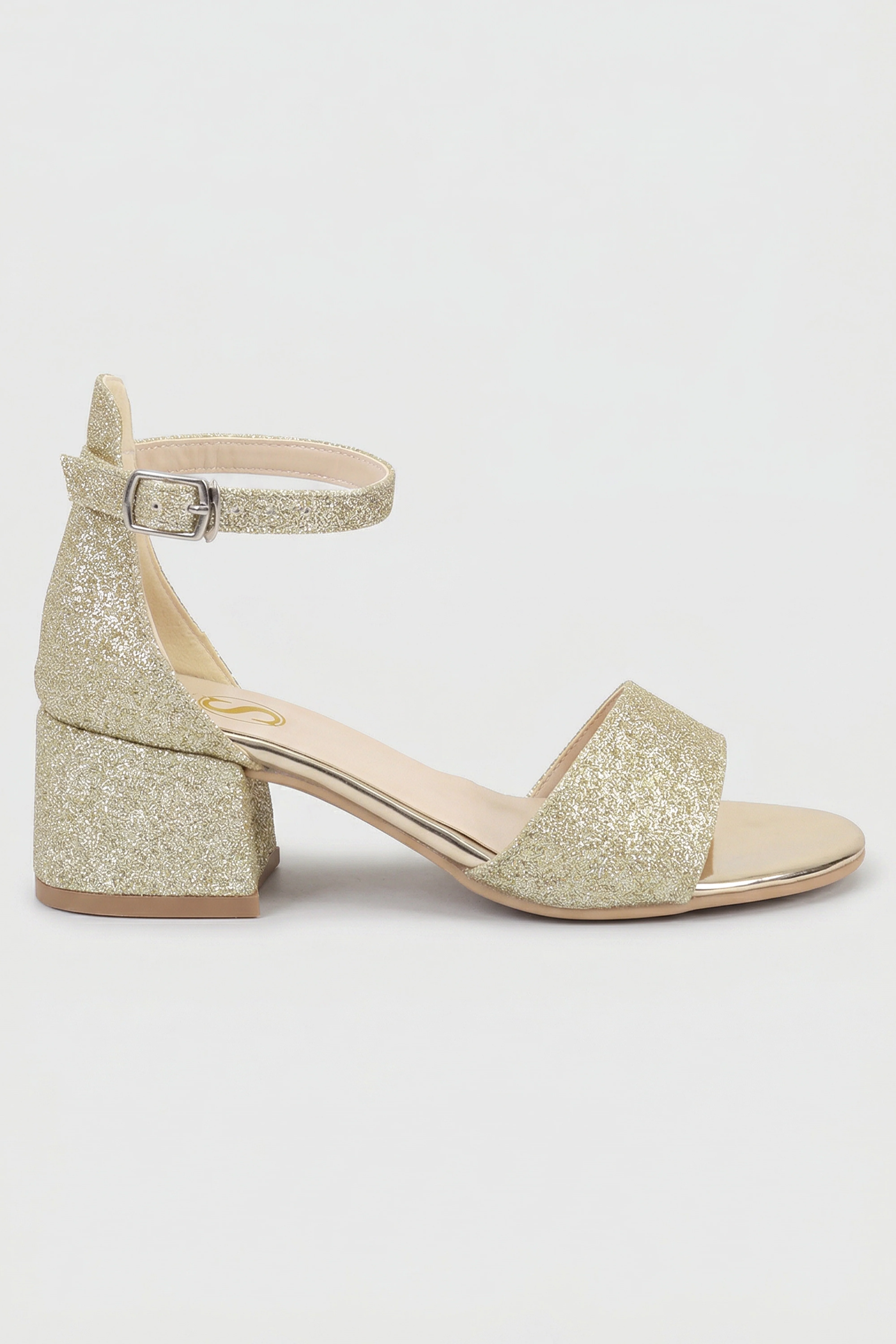 Girls Ankle-Strap Block Heel Sandals - SPARKLE - Gold - Image 3