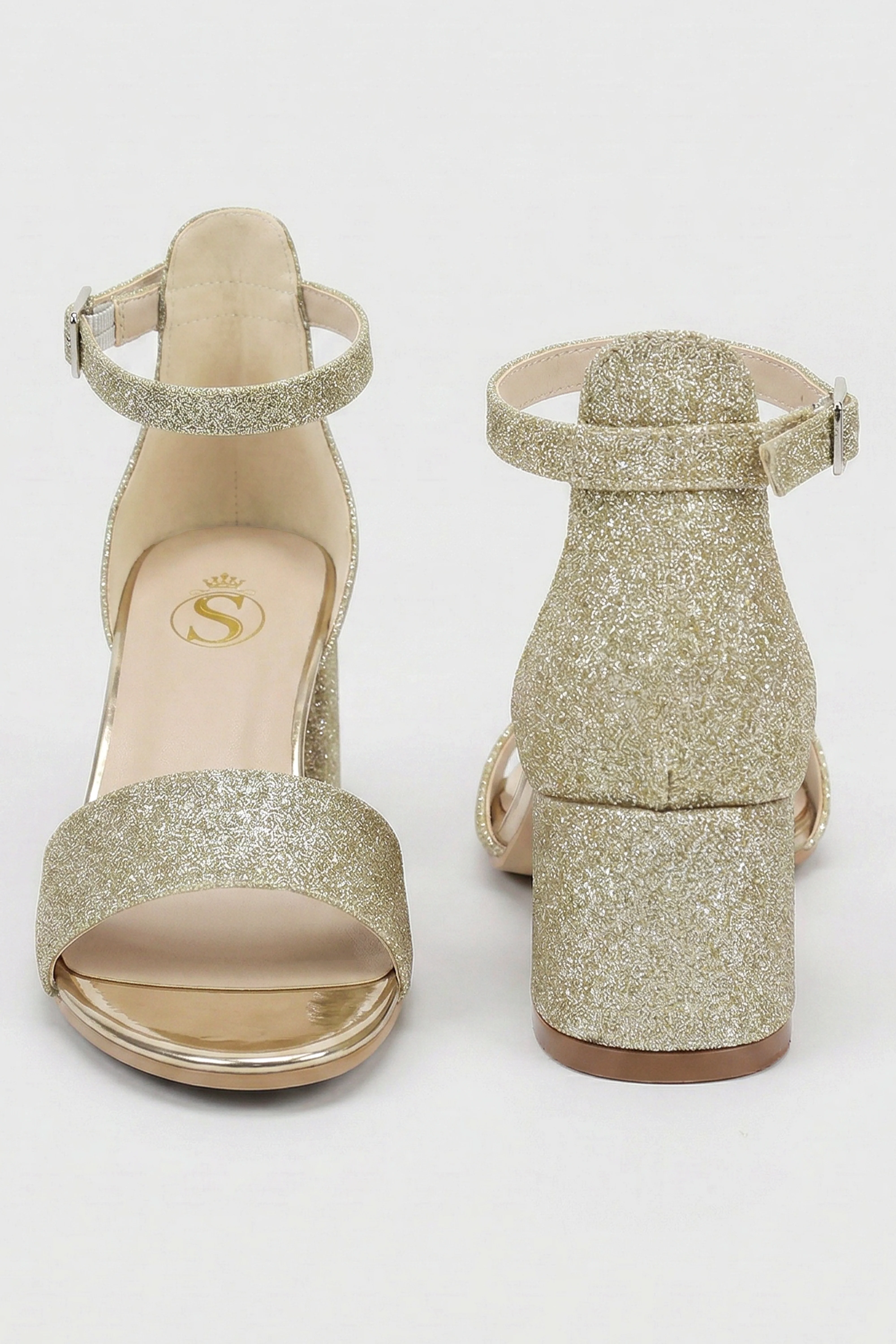 Girls Ankle-Strap Block Heel Sandals - SPARKLE - Gold - Image 4