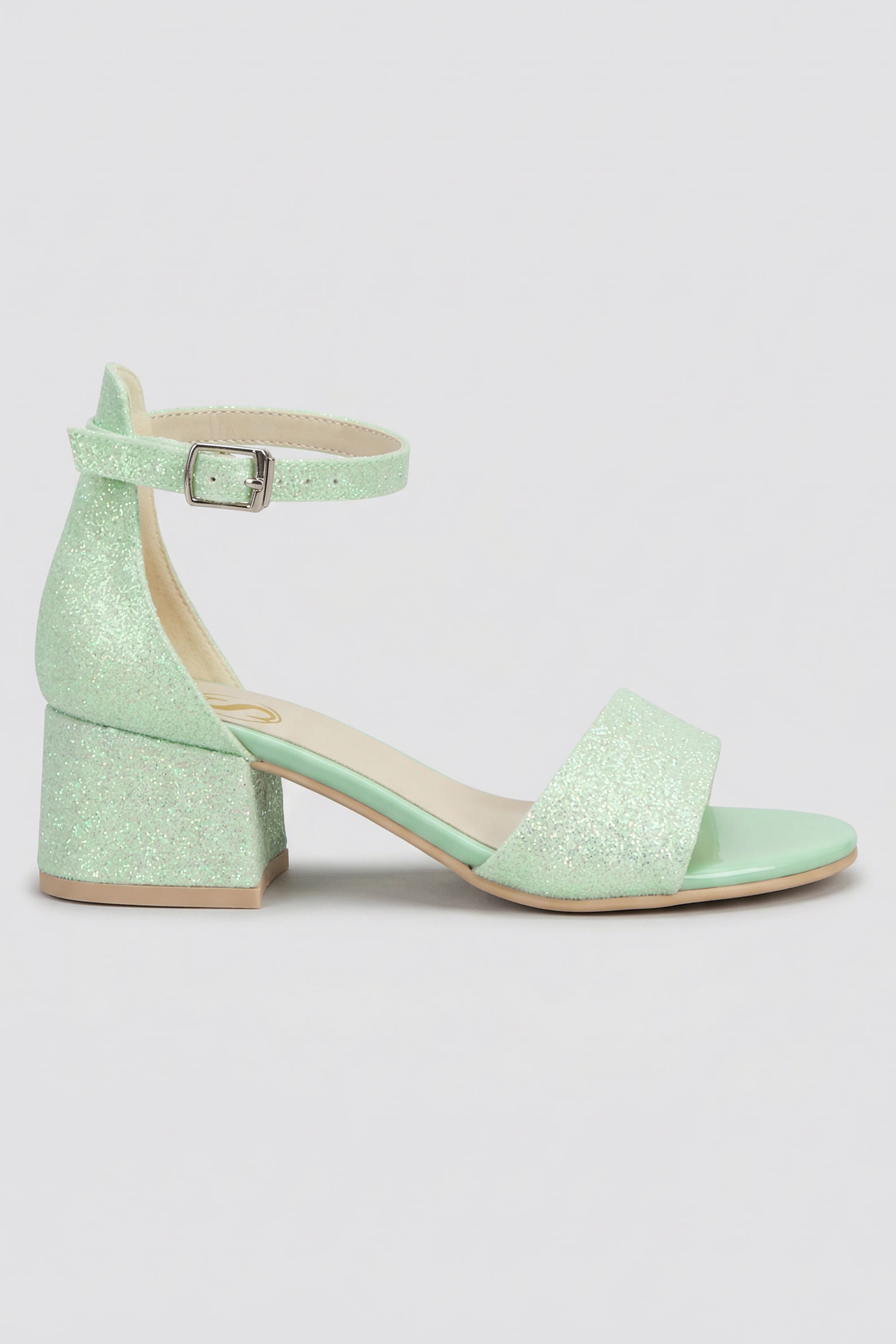 Girls Ankle-Strap Block Heel Sandals - SPARKLE - Green - Image 3