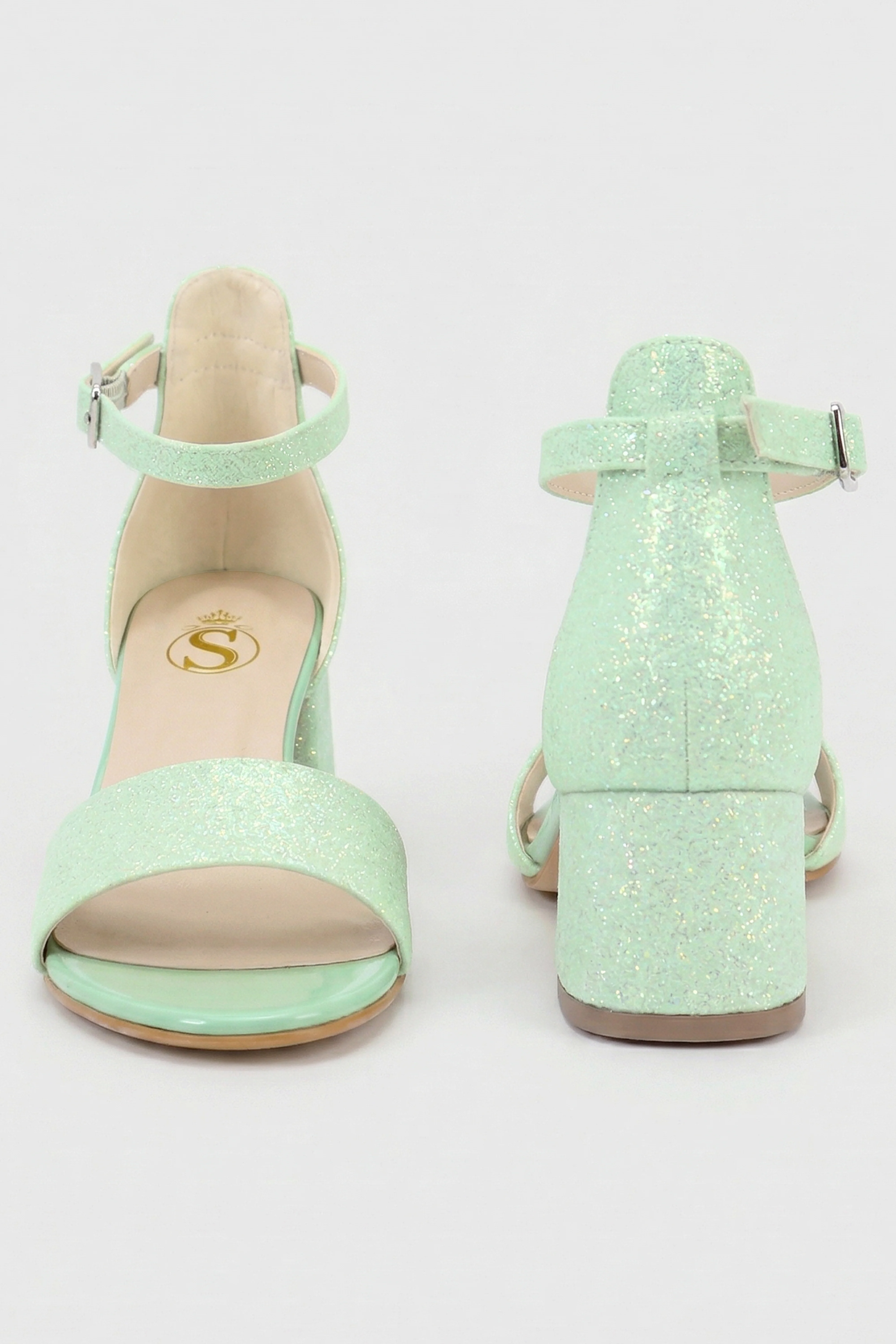 Girls Ankle-Strap Block Heel Sandals - SPARKLE - Green - Image 4