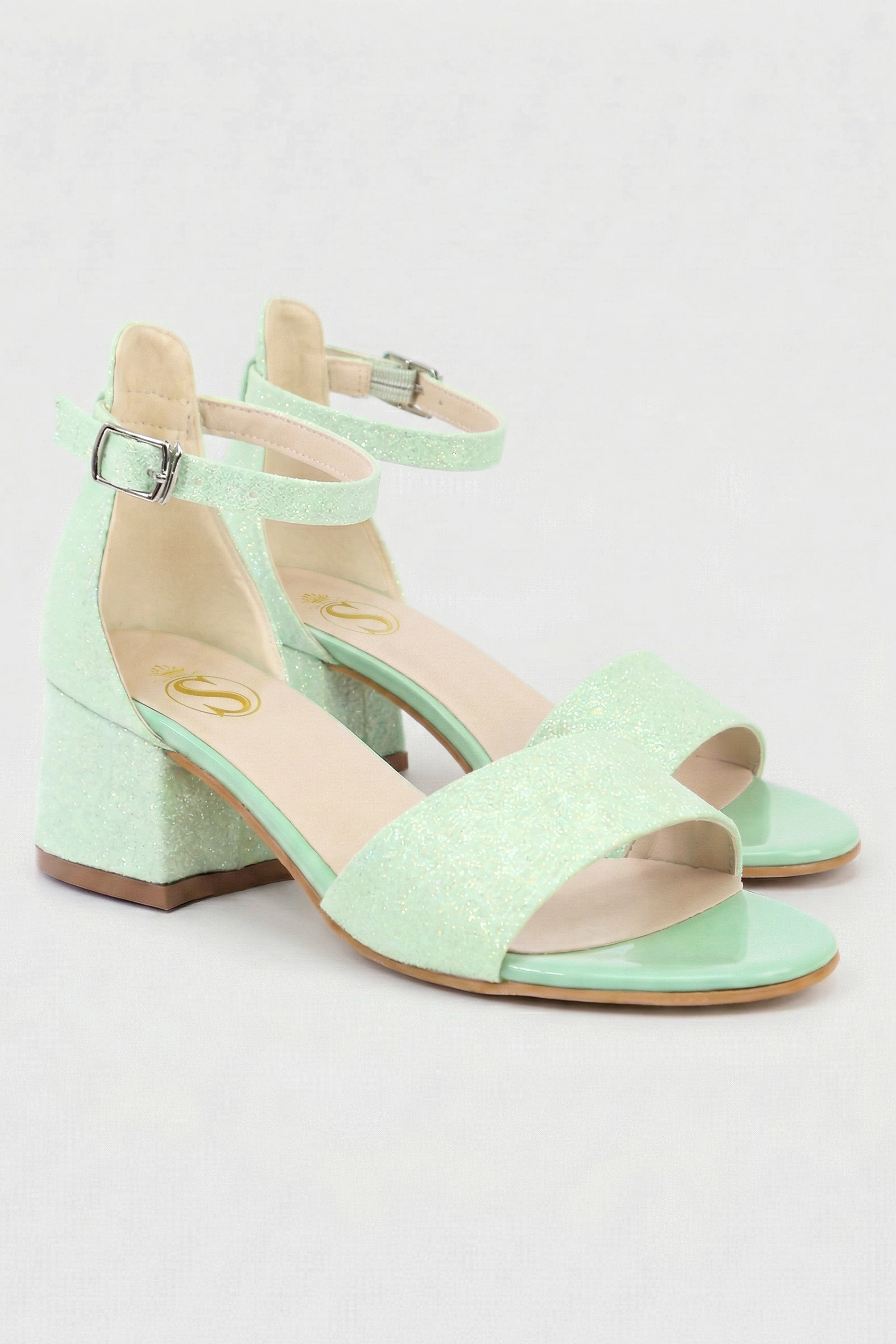 Girls Ankle-Strap Block Heel Sandals - SPARKLE - Green - Image 5