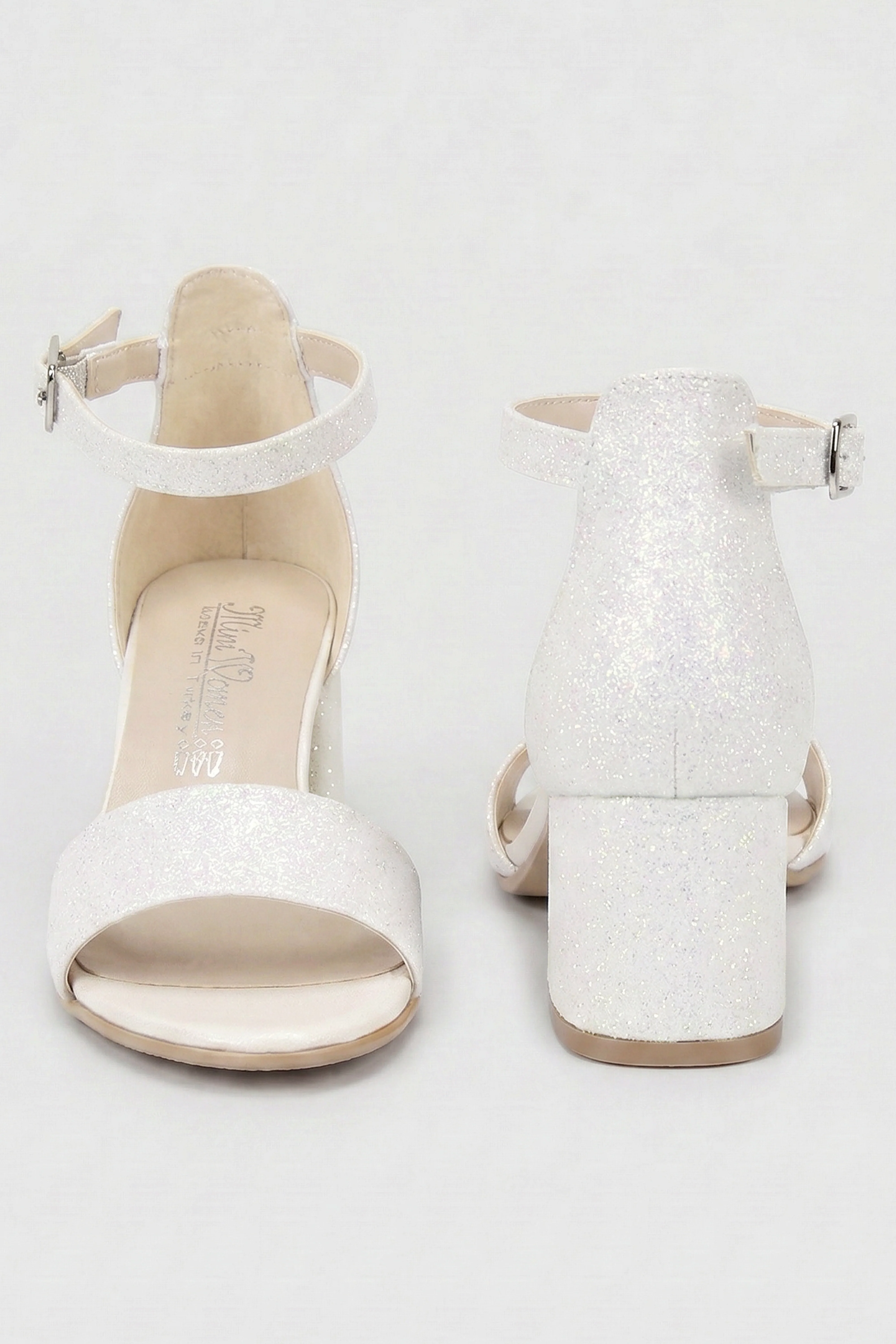 Girls Ankle-Strap Block Heel Sandals - SPARKLE - Pearl Ivory - Image 3
