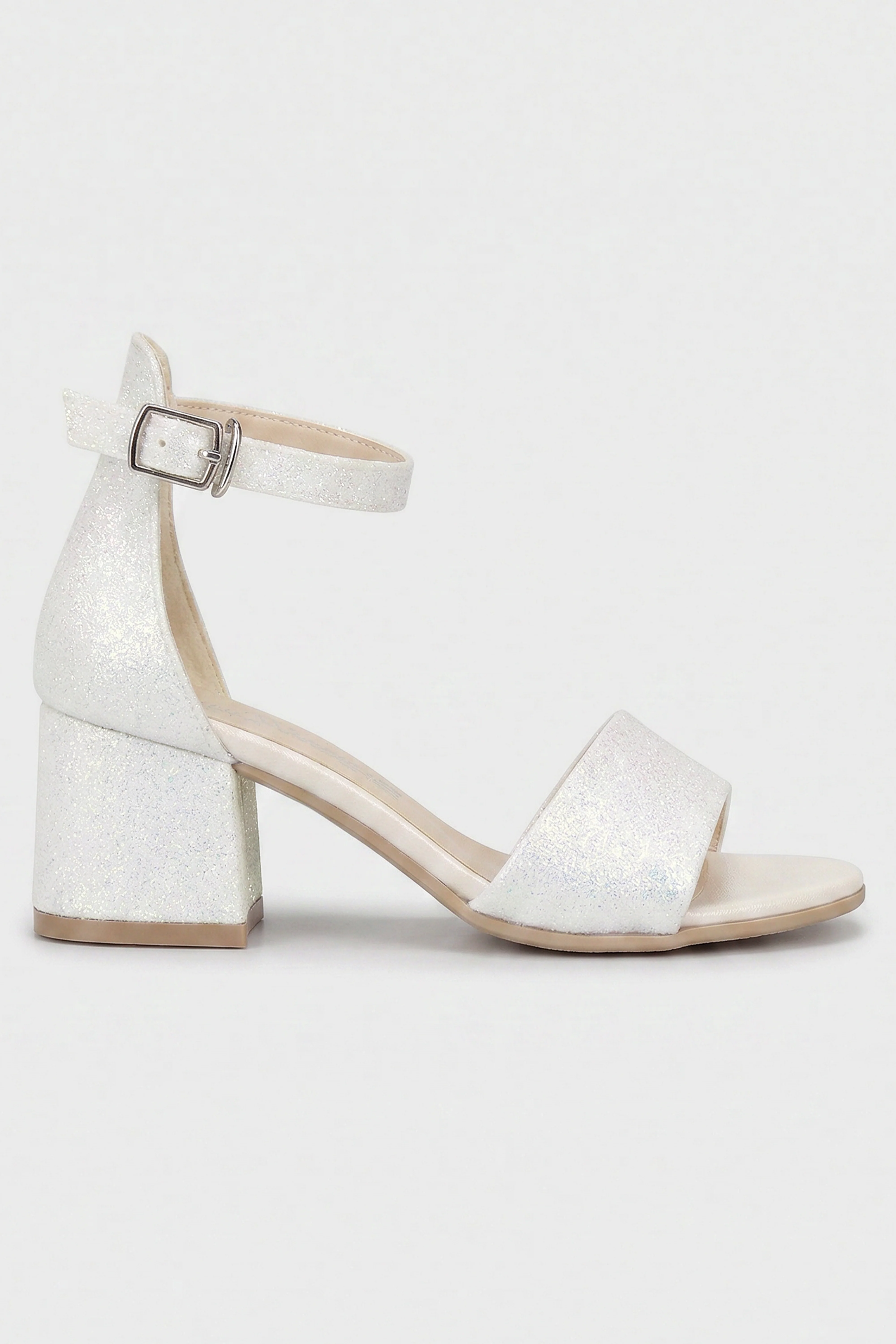 Girls Ankle-Strap Block Heel Sandals - SPARKLE - Pearl Ivory - Image 4