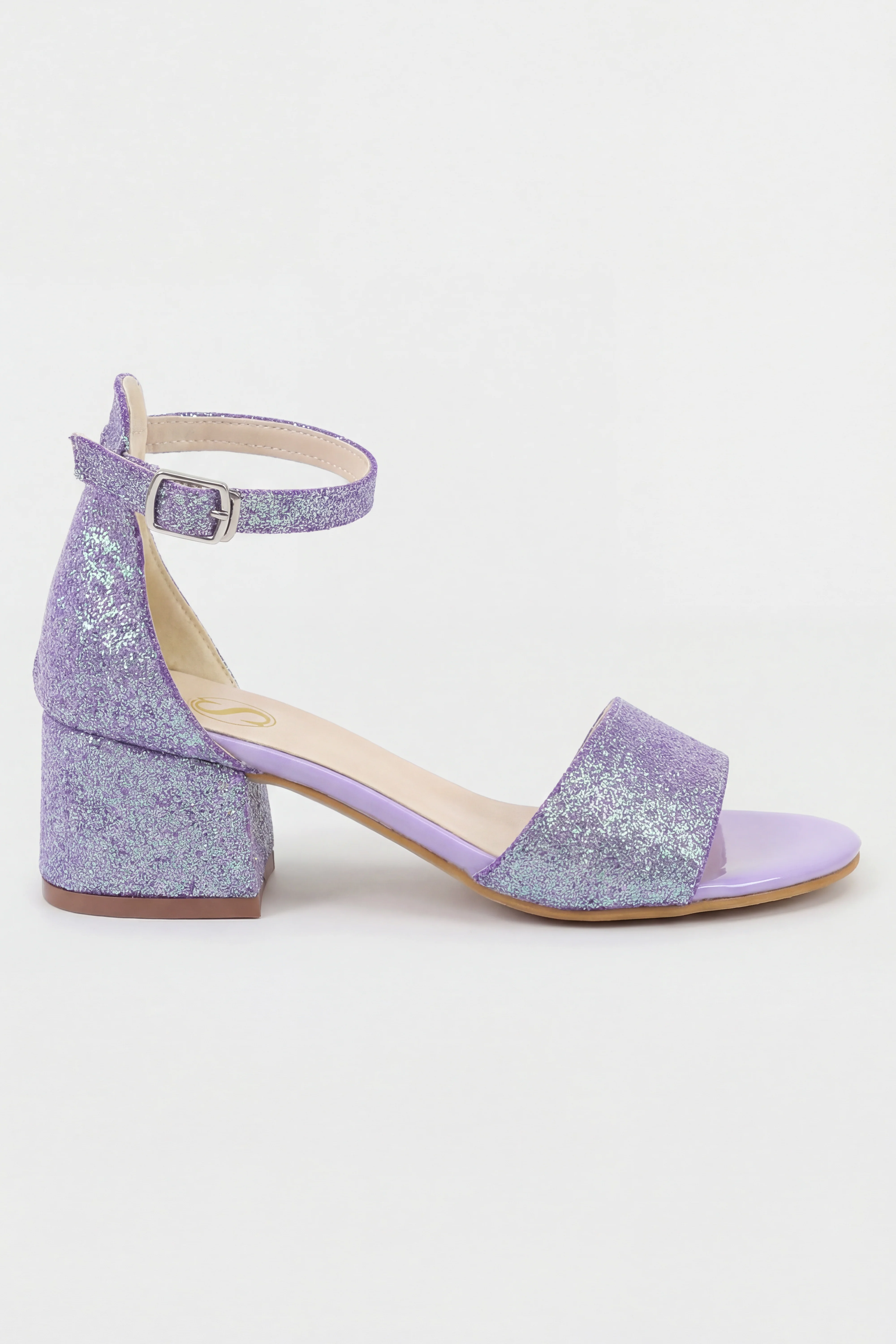 Girls Ankle-Strap Block Heel Sandals - SPARKLE - Purple - Image 3