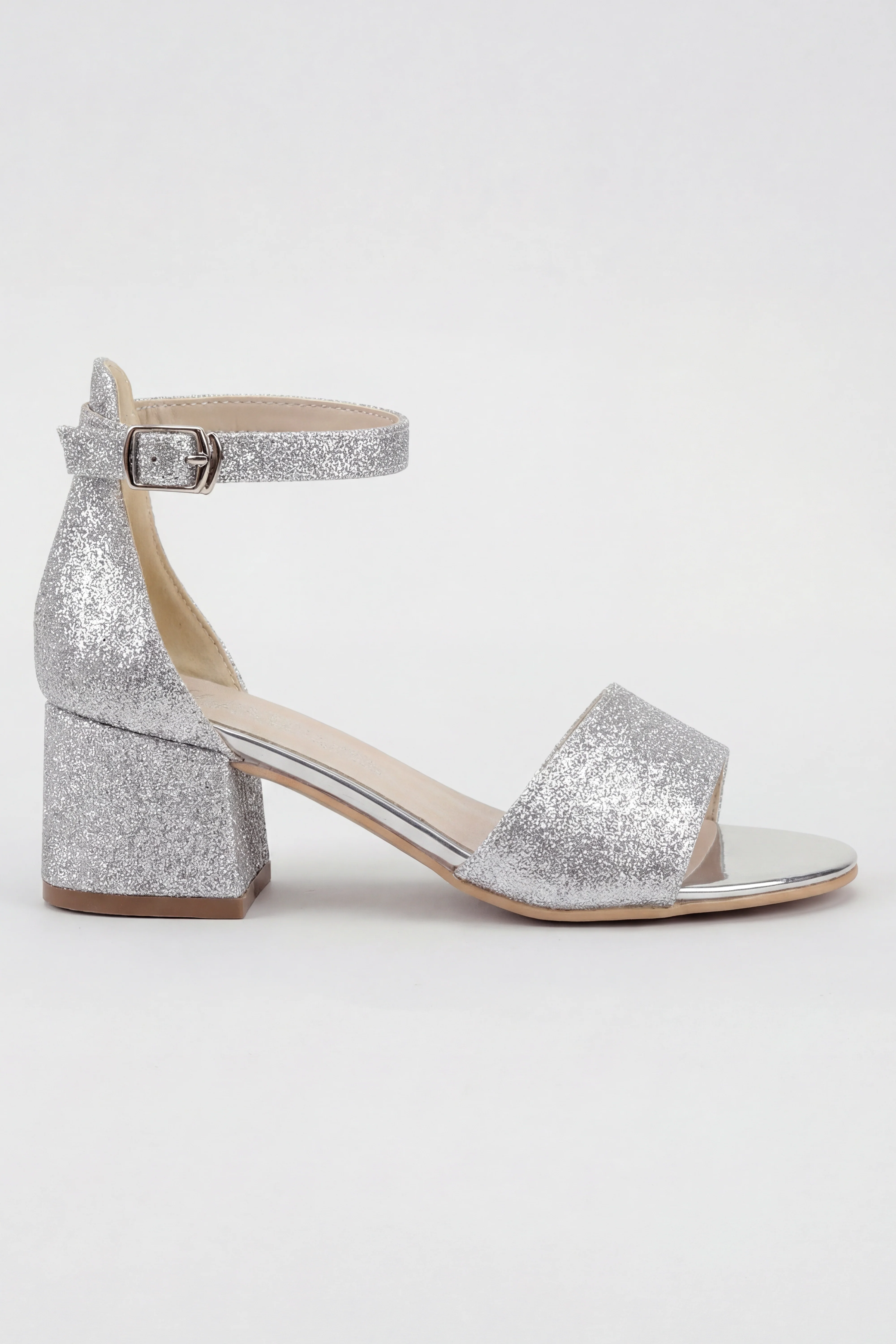 Girls Ankle-Strap Block Heel Sandals - SPARKLE - Silver - Image 3