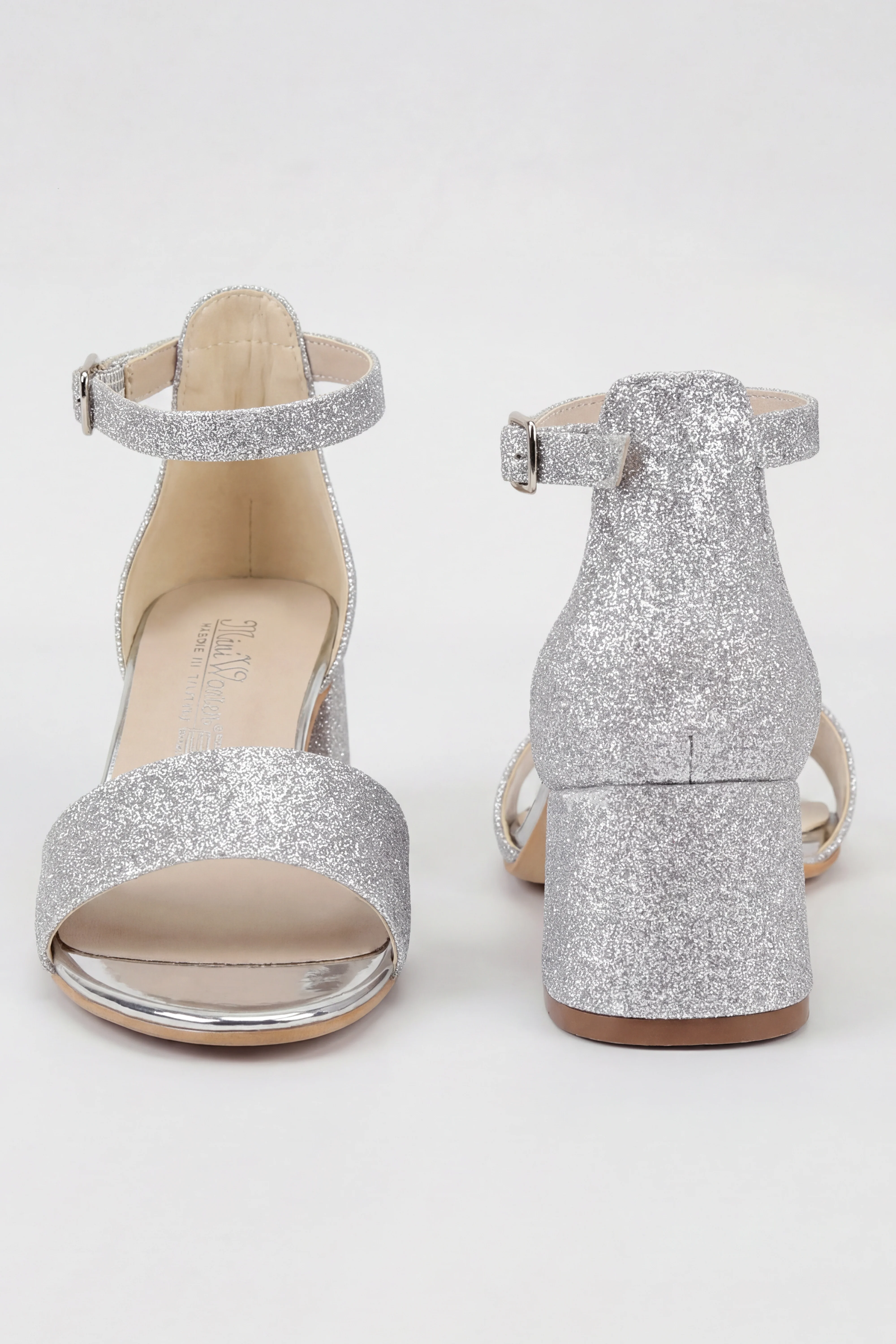 Girls Ankle-Strap Block Heel Sandals - SPARKLE - Silver - Image 4