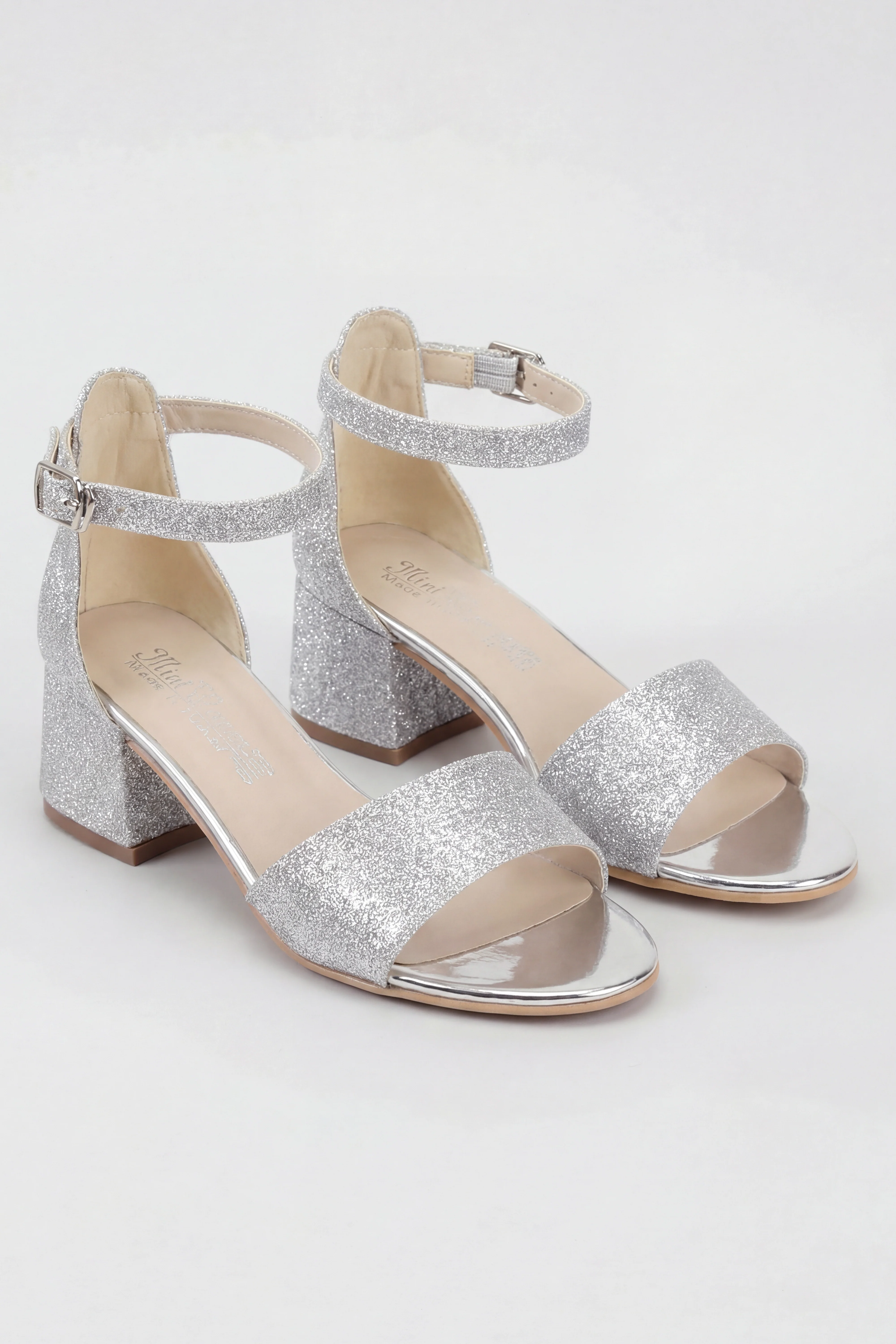 Girls Ankle-Strap Block Heel Sandals - SPARKLE - Silver - Image 5