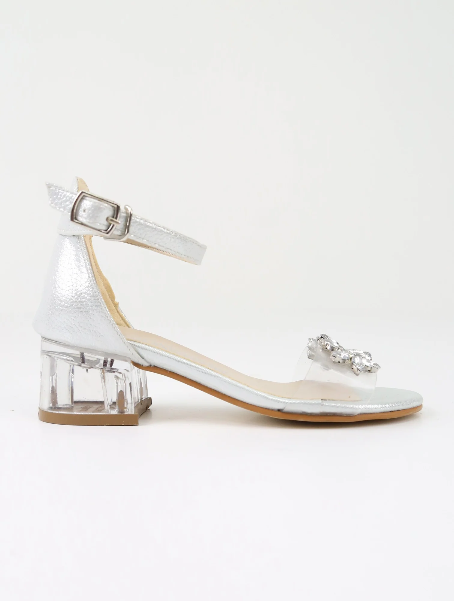 Girls Ankle-Strap Block Heels Sandals - WAKKO - Silver - Image 6