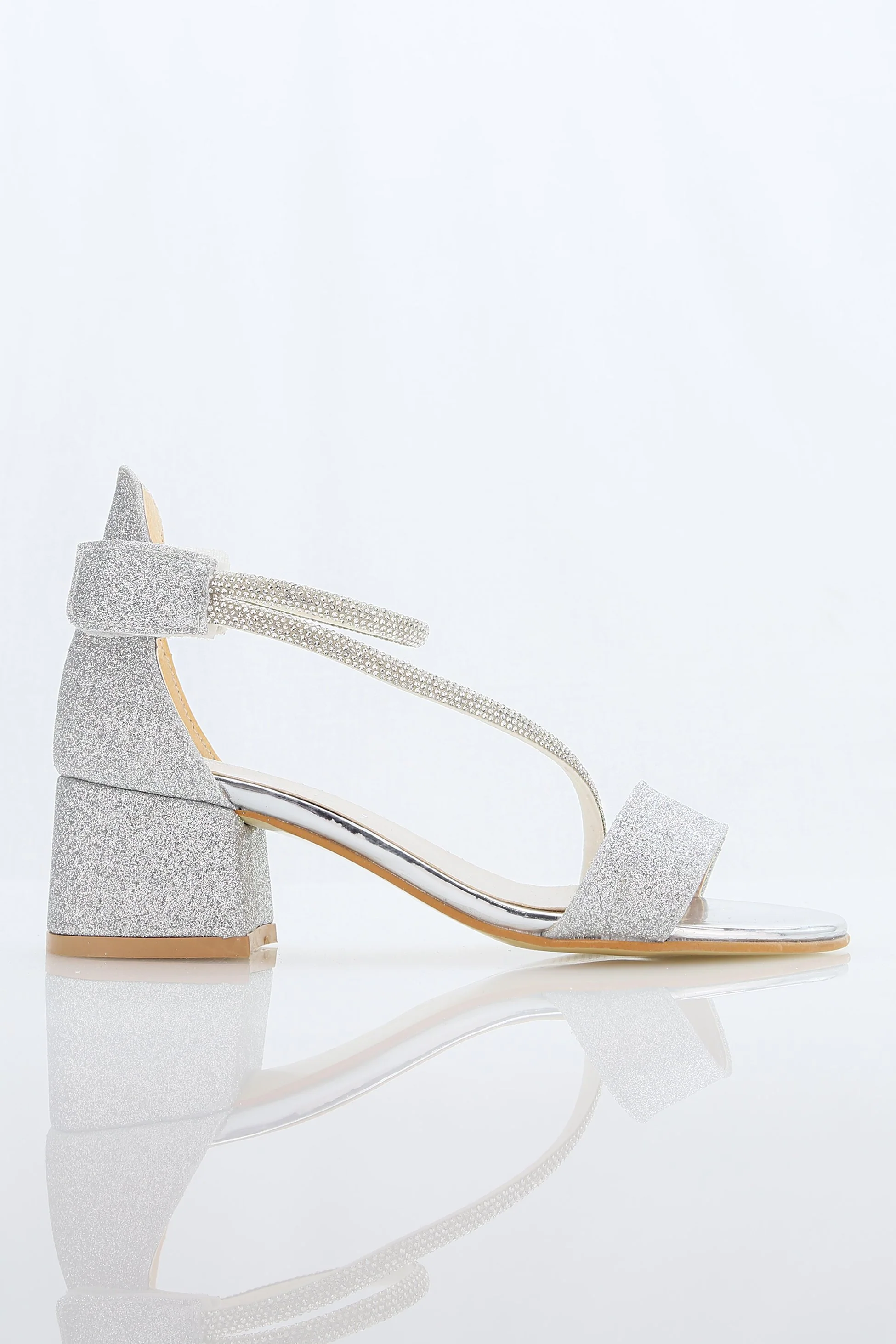 Girls Block Heel Sandals with Rhinestone Crossover Straps - DAZZLE - Silver - Image 2